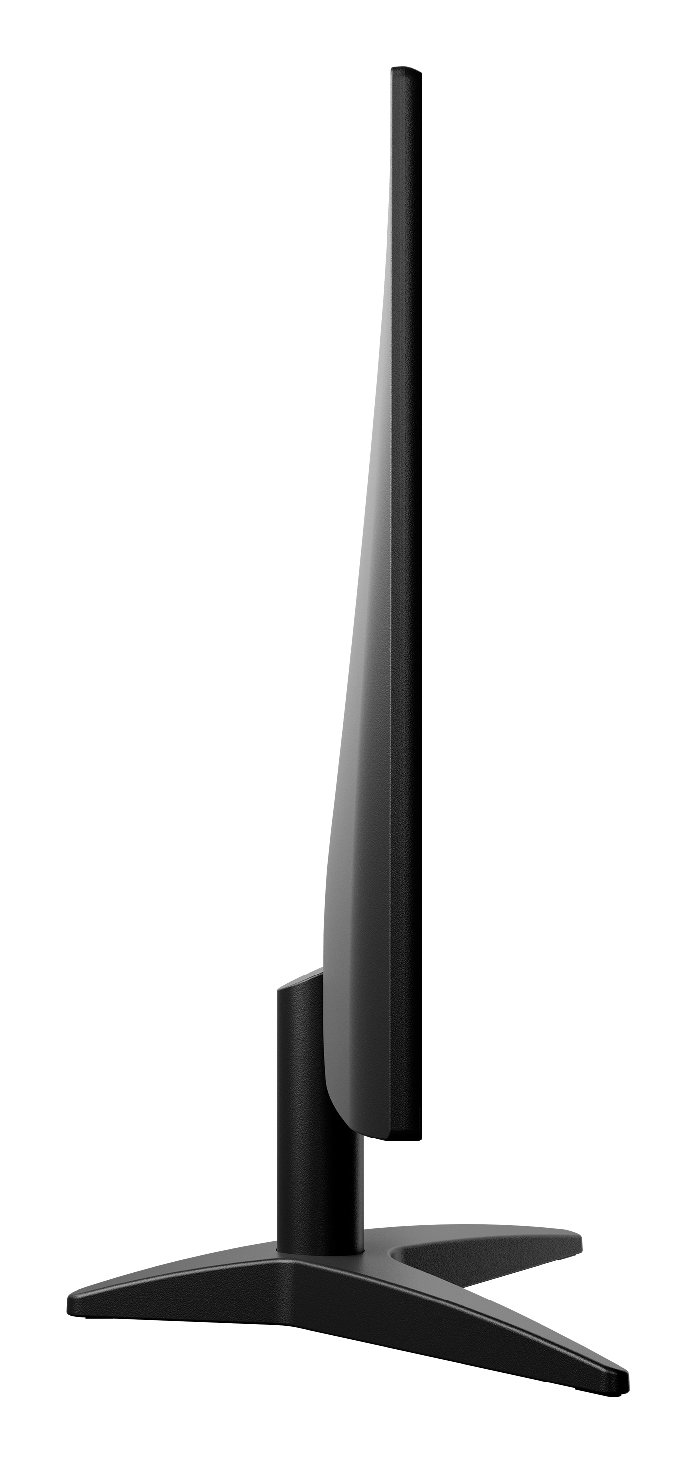 Monitor de computadora negro con bisel delgado y base en forma de estrella.