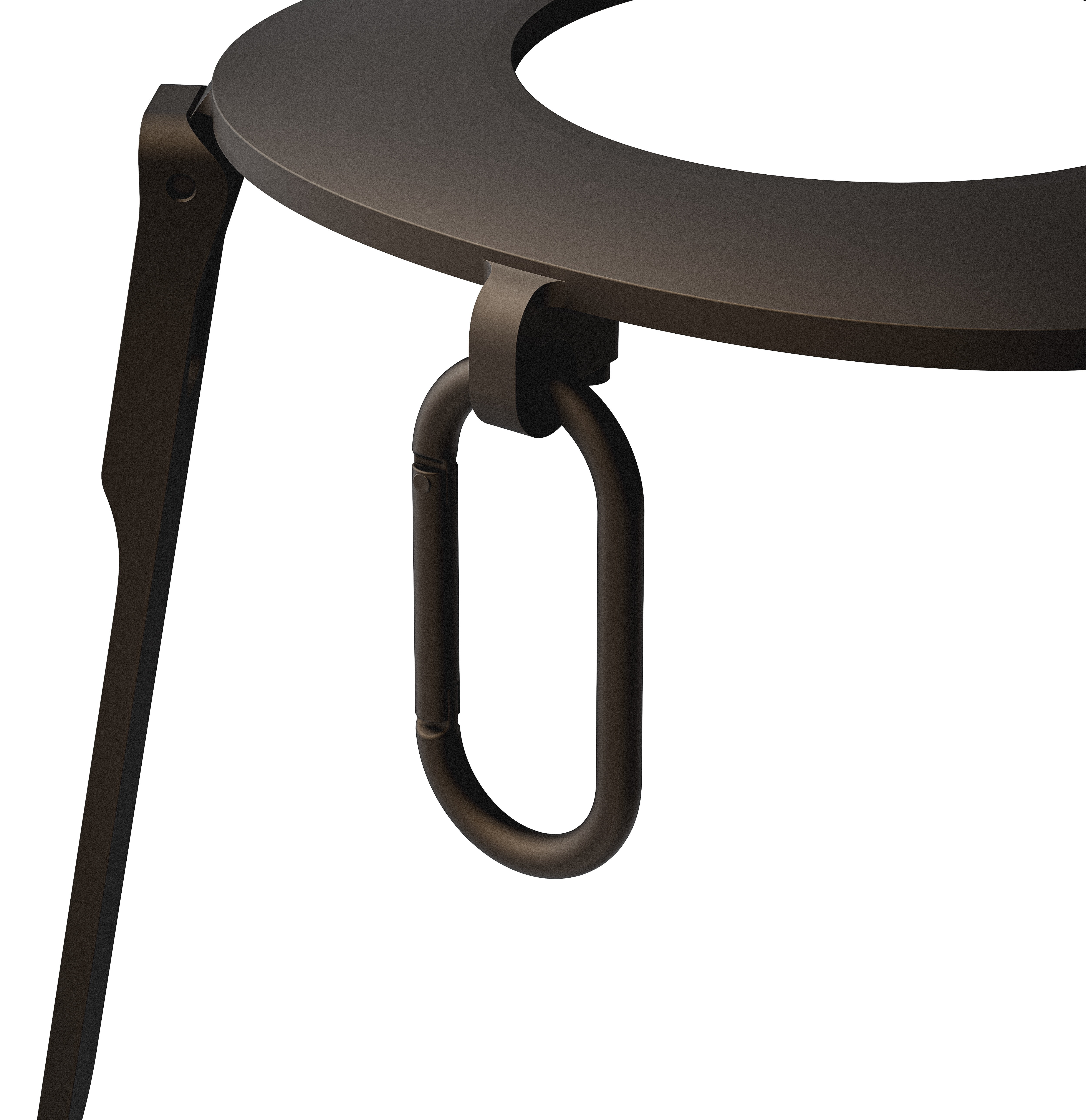 Donkergrijs metalen frame met een ovale hanger en een poot.