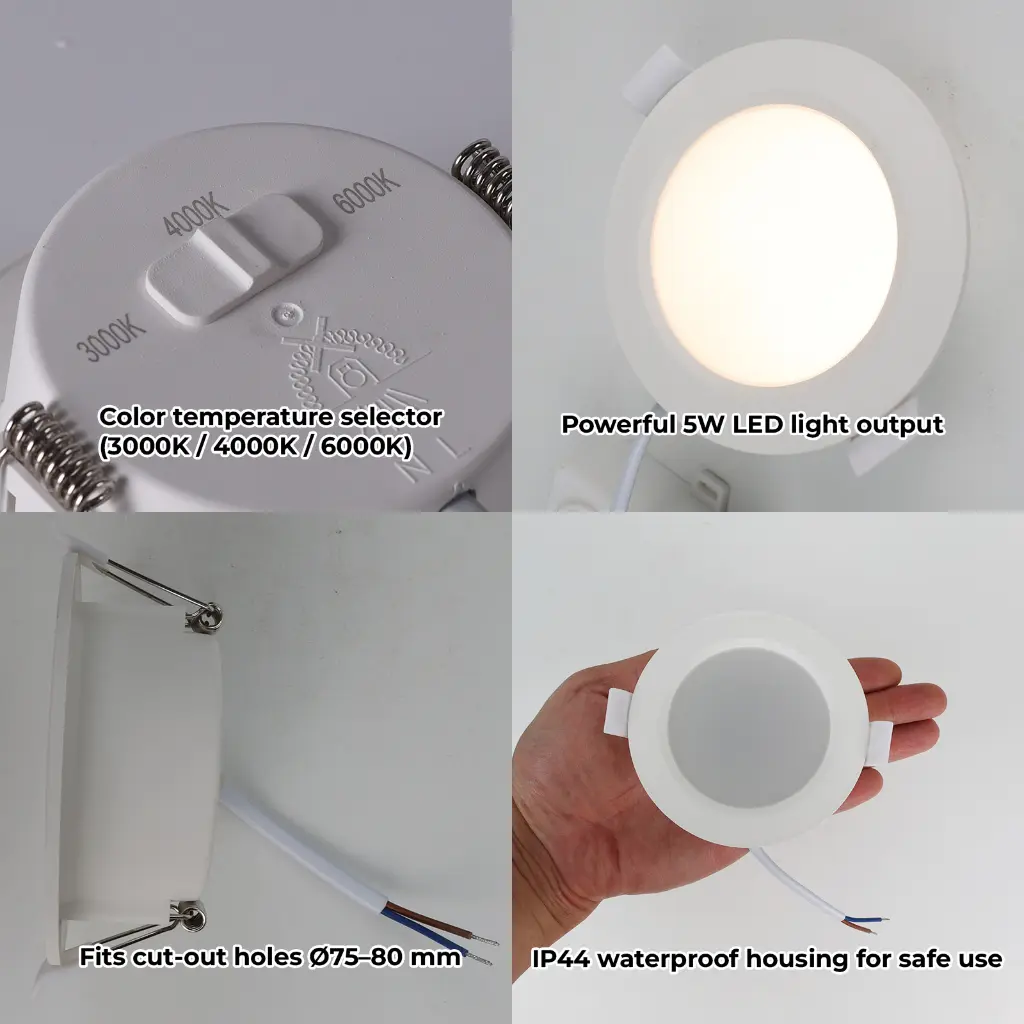 Foco LED empotrable con selector de temperatura de color y protección IP44.