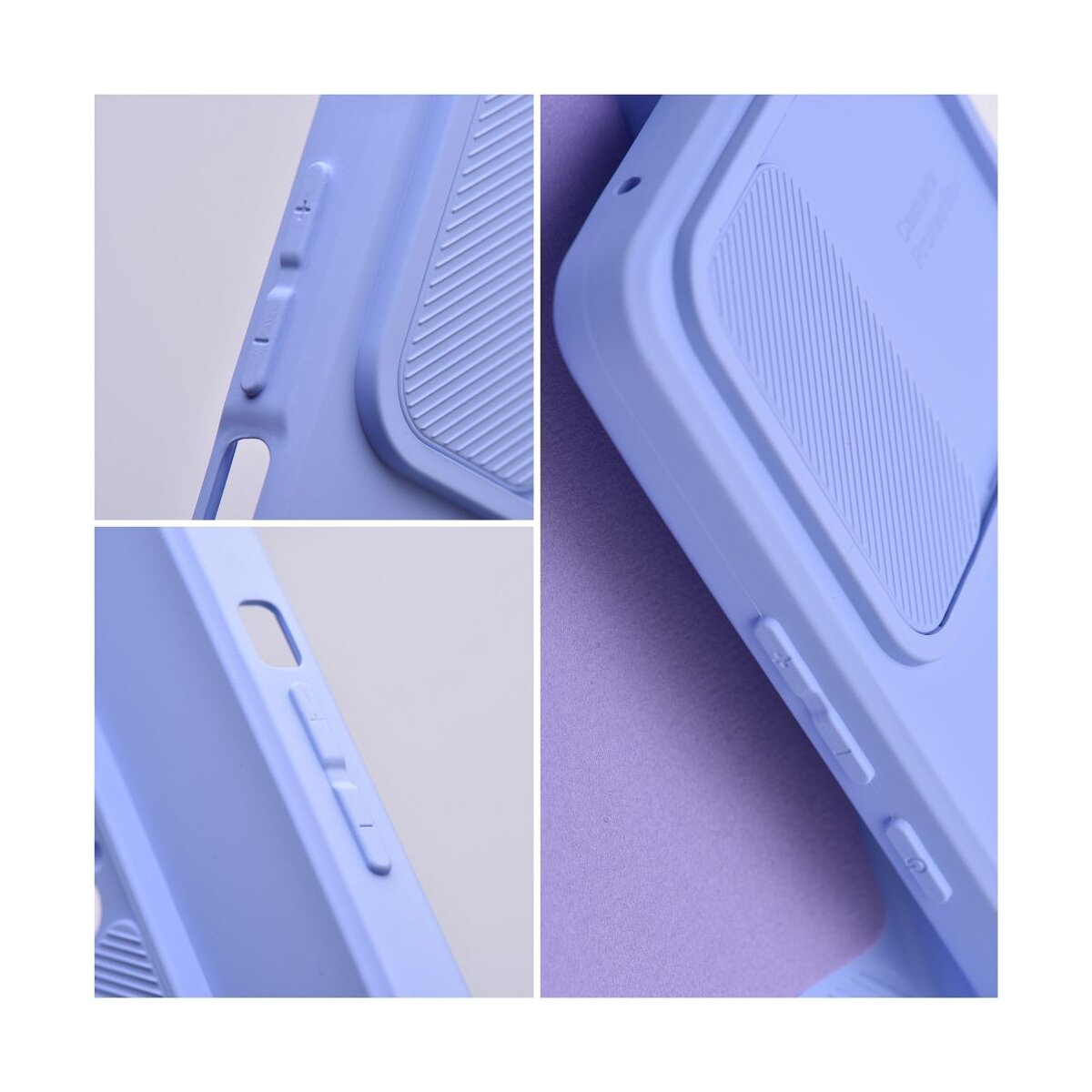 Custodia viola per telefono con copri-fotocamera e texture a coste.