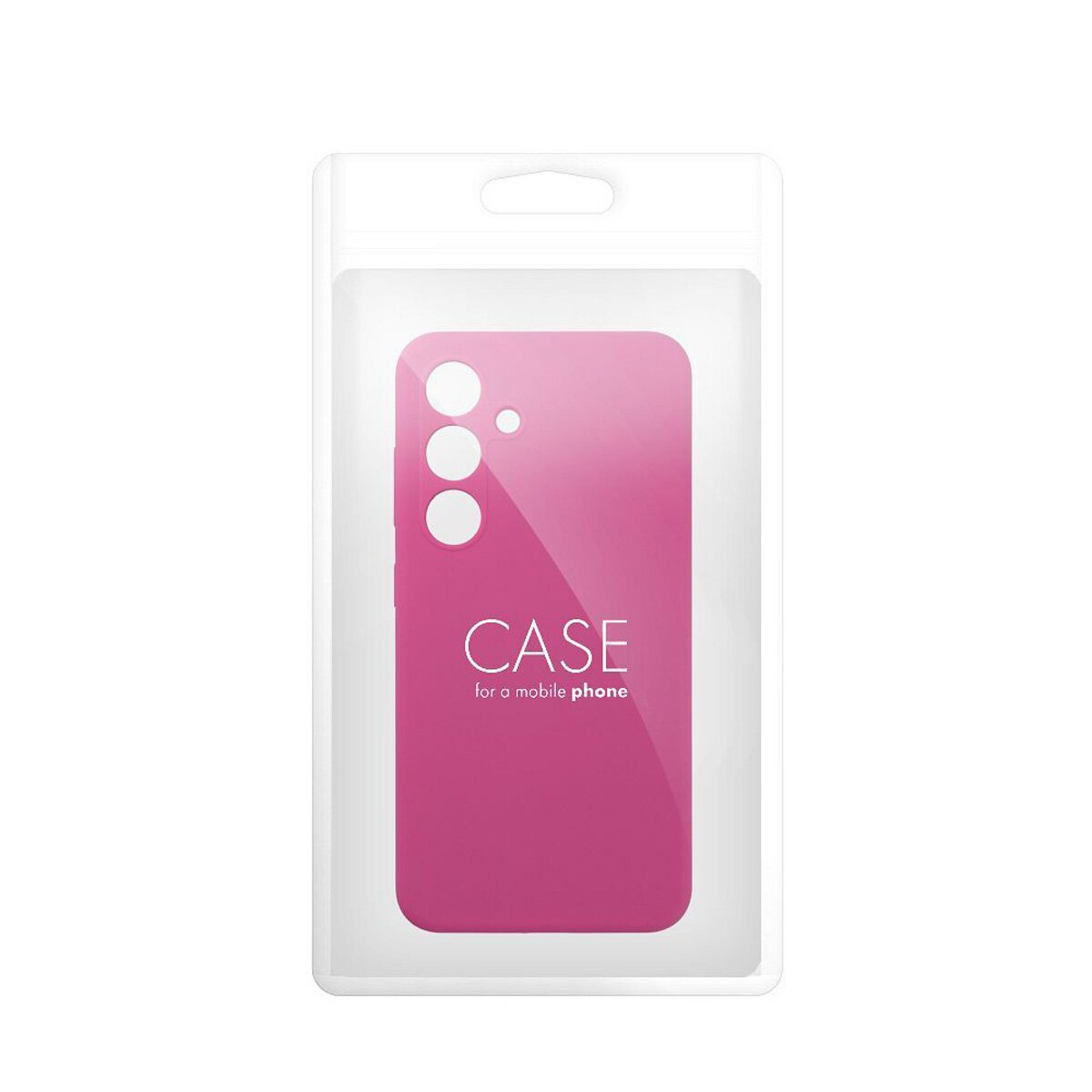 Pinke Handyhülle mit Kamerabalken in transparenter Verpackung.