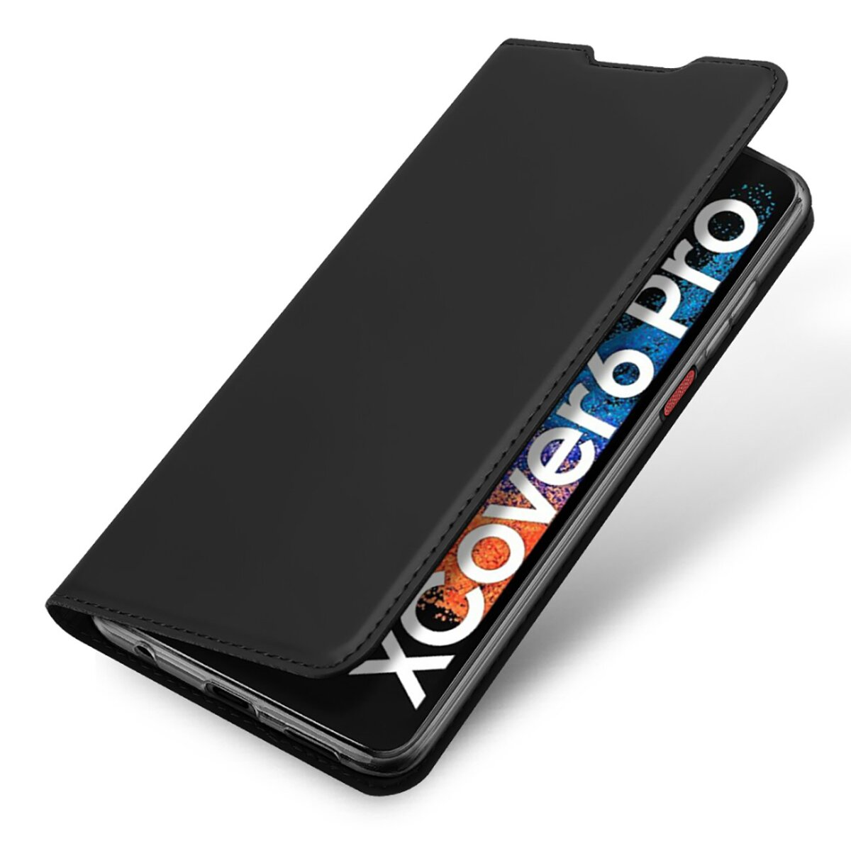 Custodia nera per telefono con testo Xcover6 Pro sullo schermo.