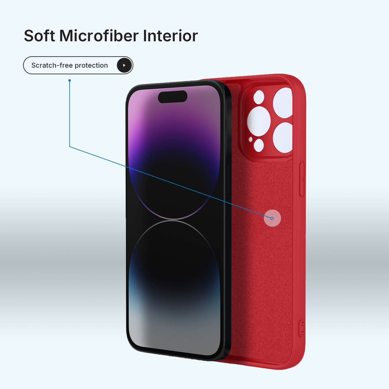 Coque de téléphone rouge avec intérieur microfibre doux pour une protection sans rayures.