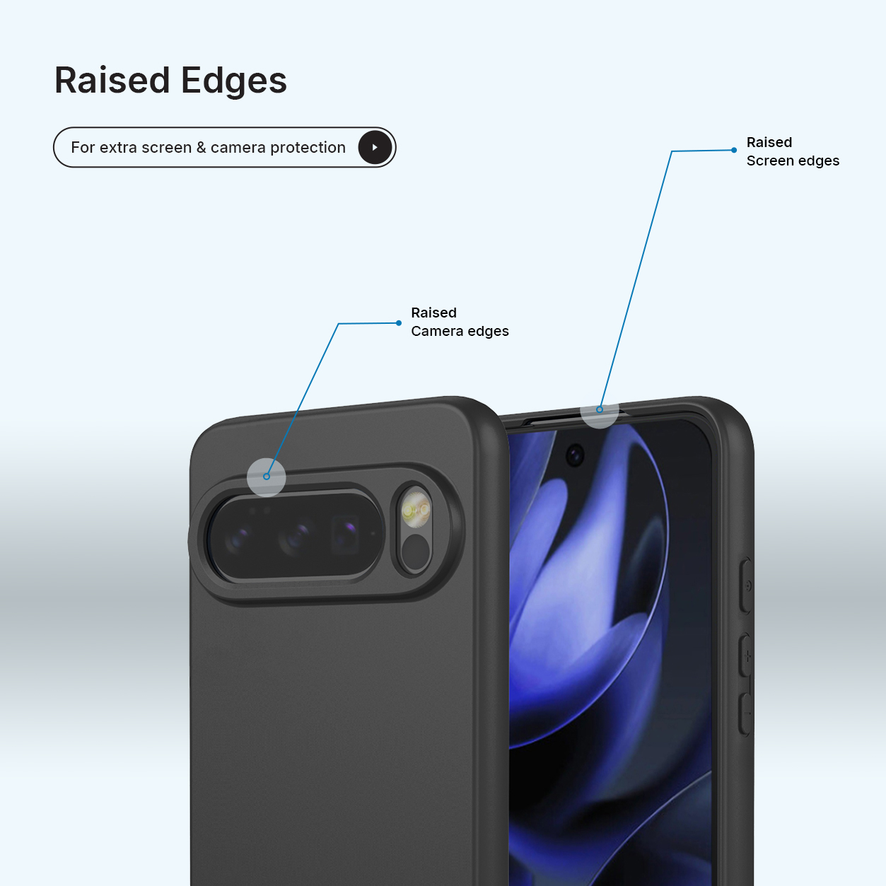 Black phone case with raised edges for camera and screen protection.