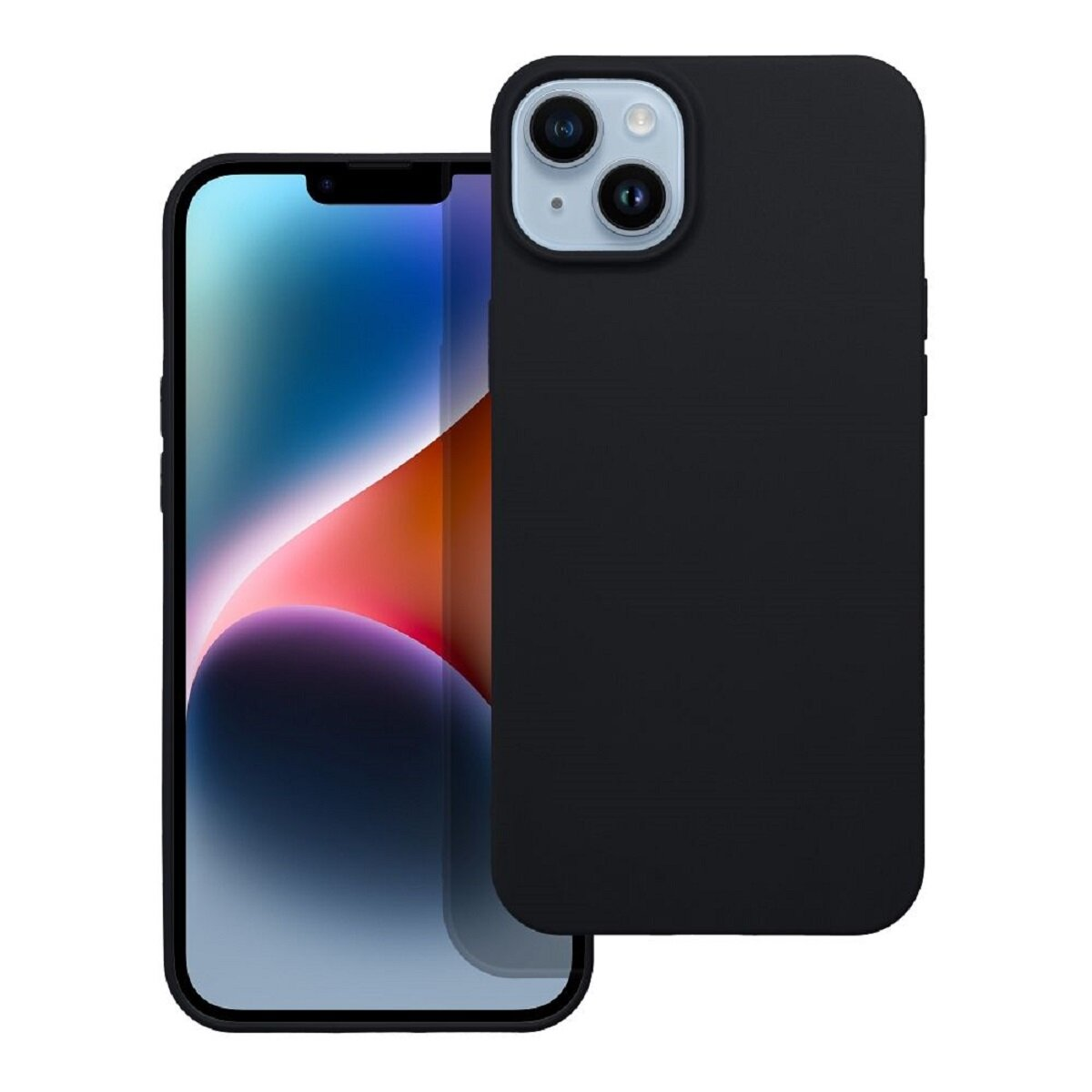 Schwarzes iPhone-Case liegt neben einem iPhone mit bunter Tapete.