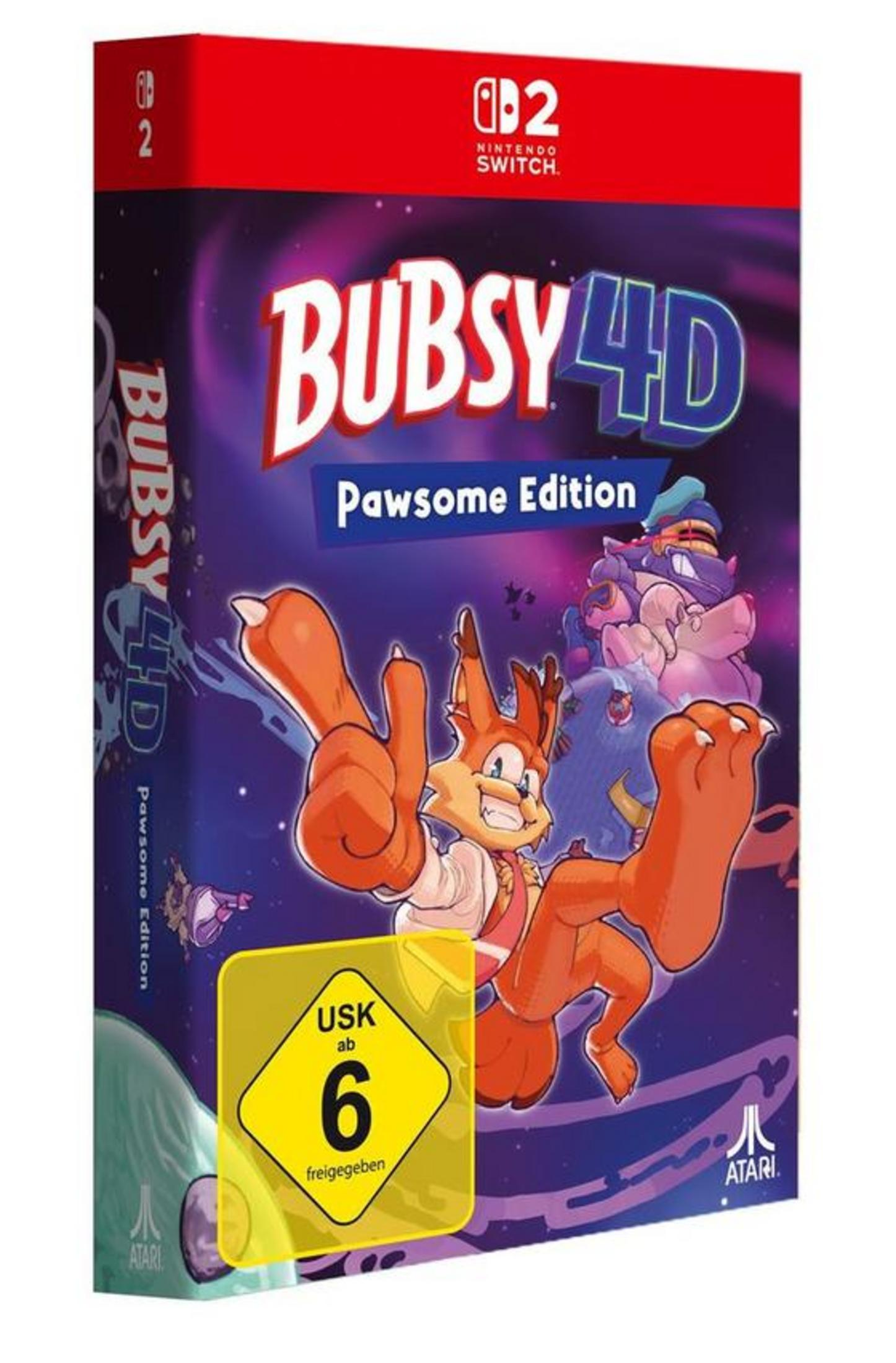 Copertina del gioco Bubsy 4D Pawsome Edition Nintendo Switch con Bubsy e amici.