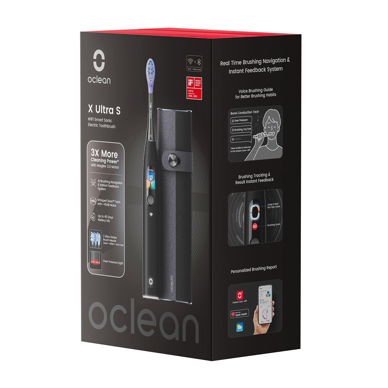 Verpackung für eine Oclean X Ultra S Schallzahnbürste mit Zubehör.