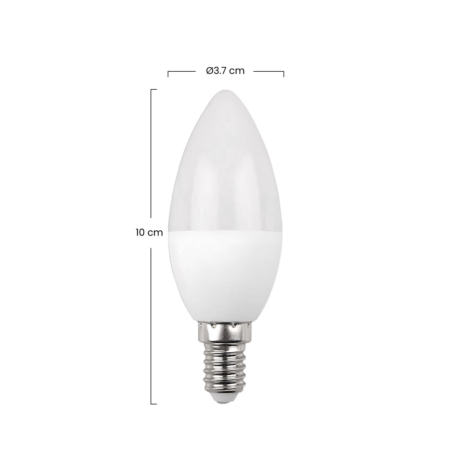 Bombilla LED blanca tipo vela, 10 cm alto, 3,7 cm diámetro, con base.