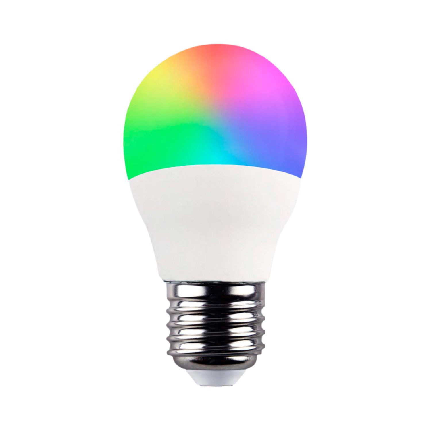 Una bombilla LED RGB brilla con un degradado de rojo a verde.
