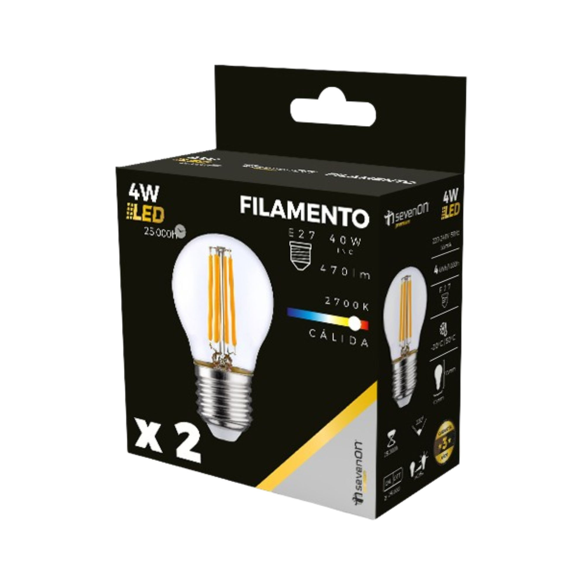 Paquete de dos bombillas LED filamento 4W, casquillo E27, 2700K.