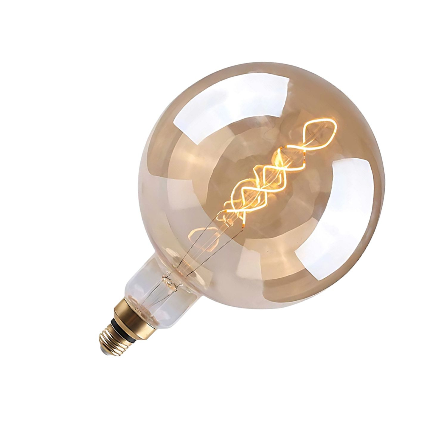 Una bombilla Edison de cristal marrón con filamento espiral visible.