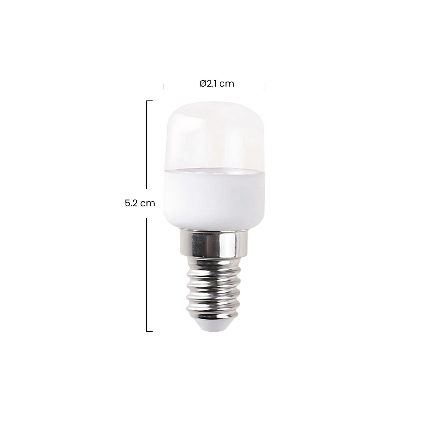 Bombilla LED blanca con base de rosca, 5,2 cm de alto y 2,1 cm de ancho.