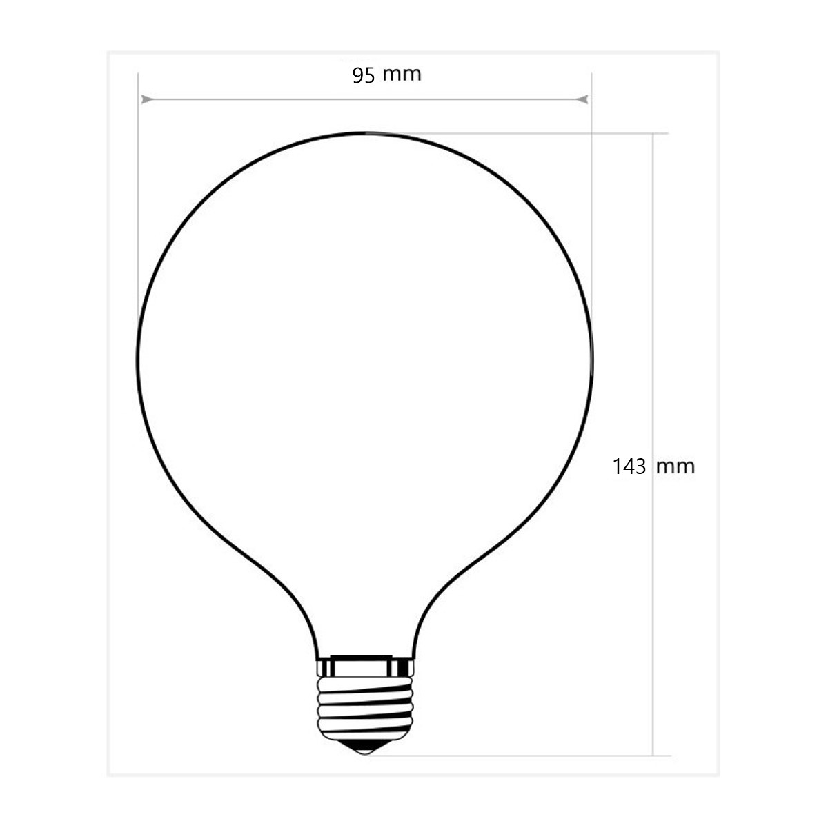 Contorno di una lampadina largo 95 mm e alto 143 mm.