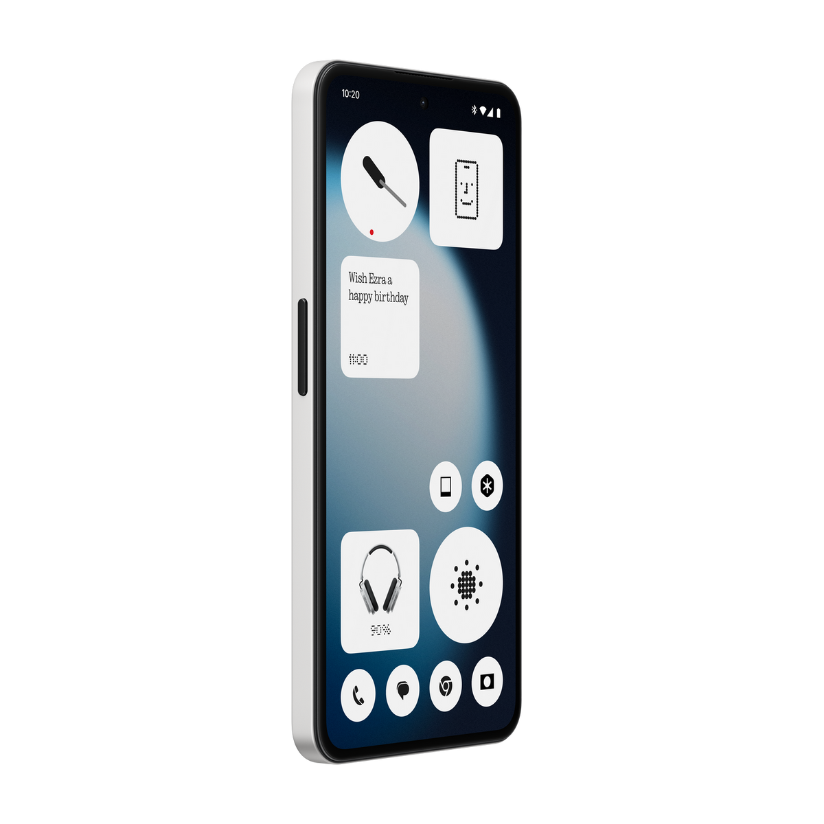 Smartphone mit einer Notiz "Happy Birthday", Kopfhörern und Symbolen.