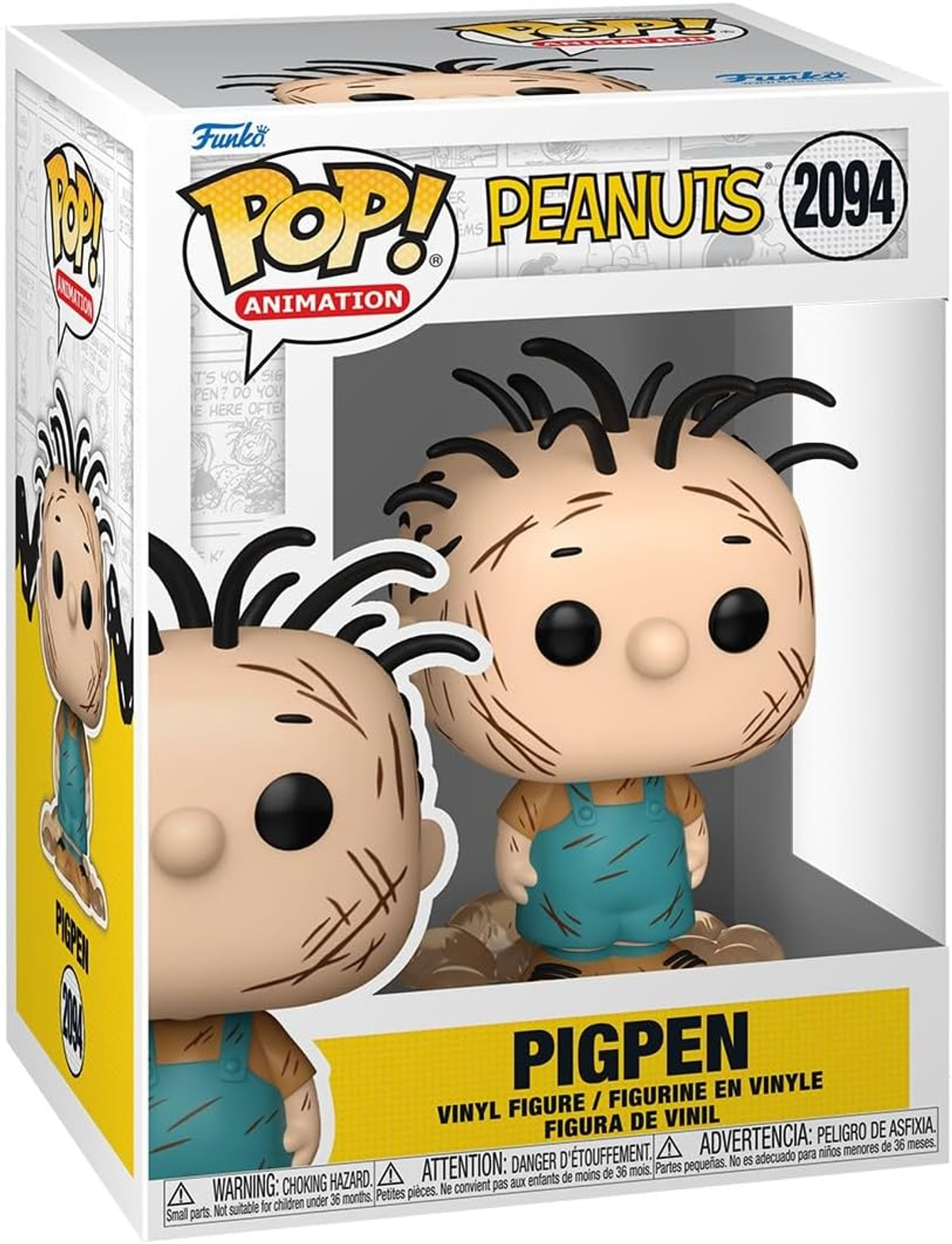 Figura Funko Pop! de vinilo de Pigpen de Peanuts, con peto.