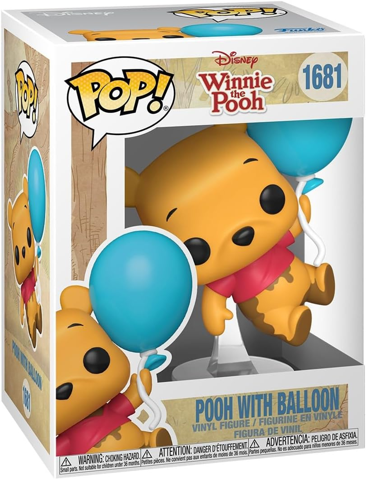 Figura de vinilo de Winnie Pooh con globos azules, estilo Funko Pop.