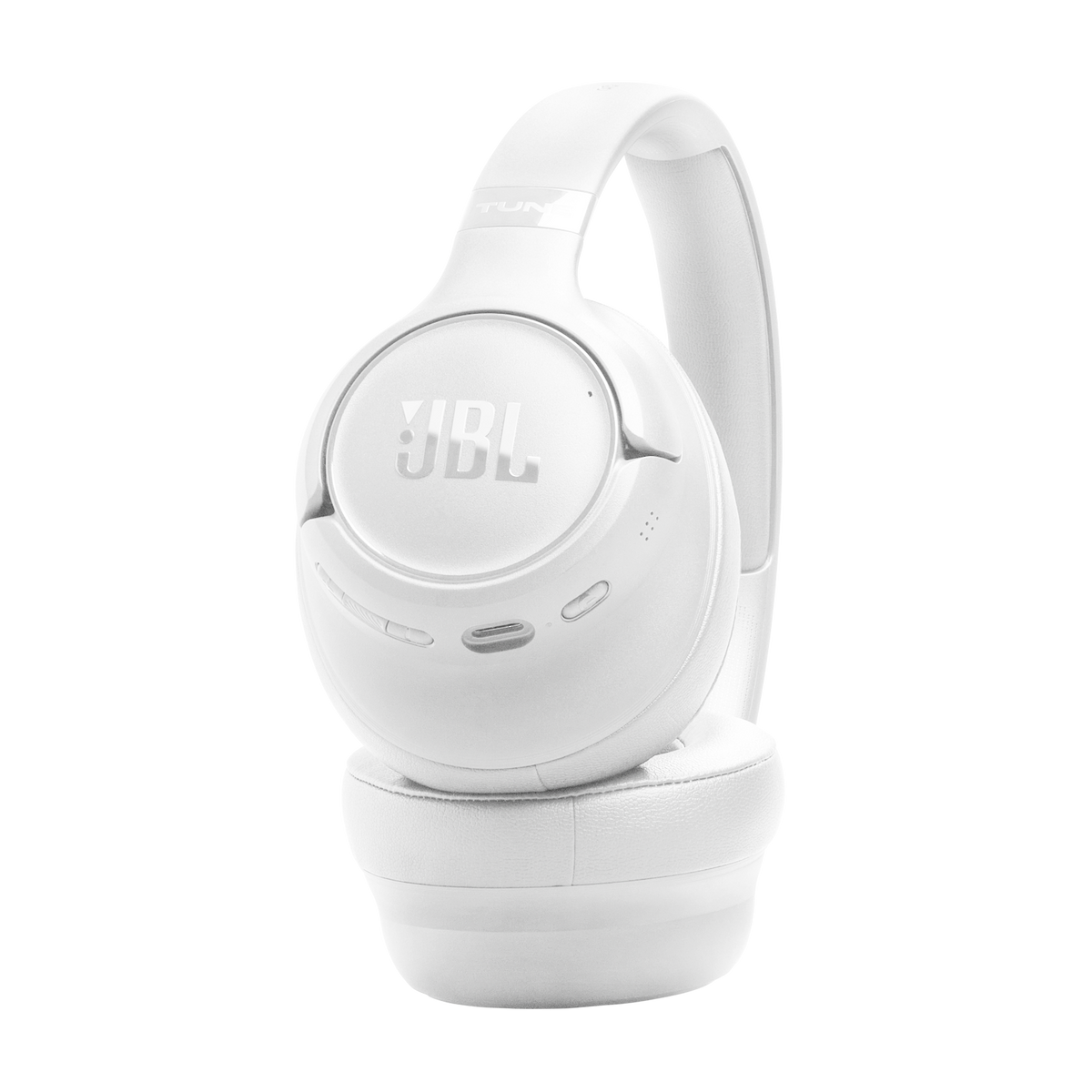 Cuffie bianche circumaurali con logo JBL e auricolari imbottiti.