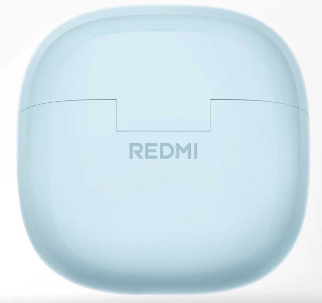 Light blue charging case with the "REDMI" logo.