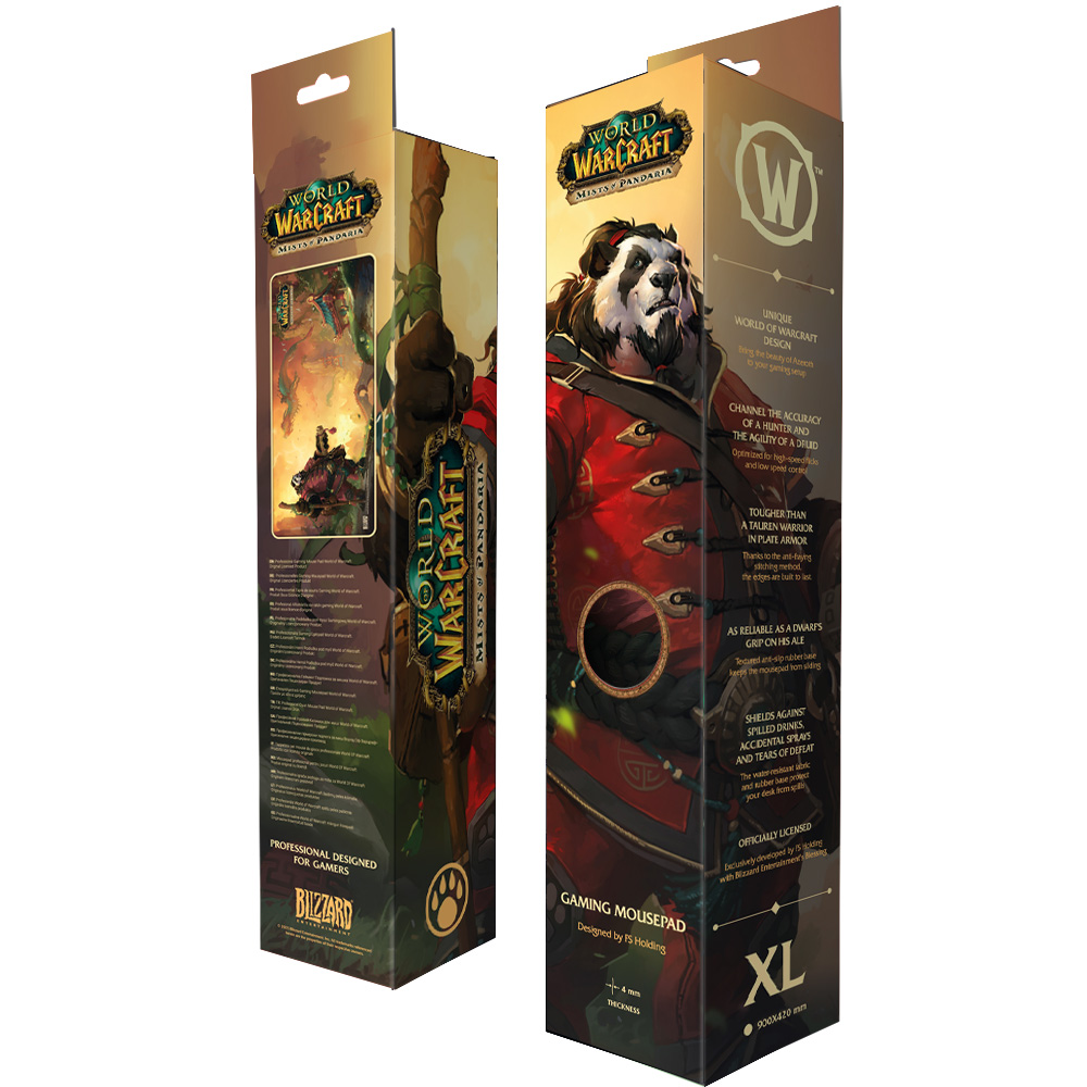 Confezione tappetino mouse gaming World of Warcraft Mists of Pandaria con artwork di orso panda.