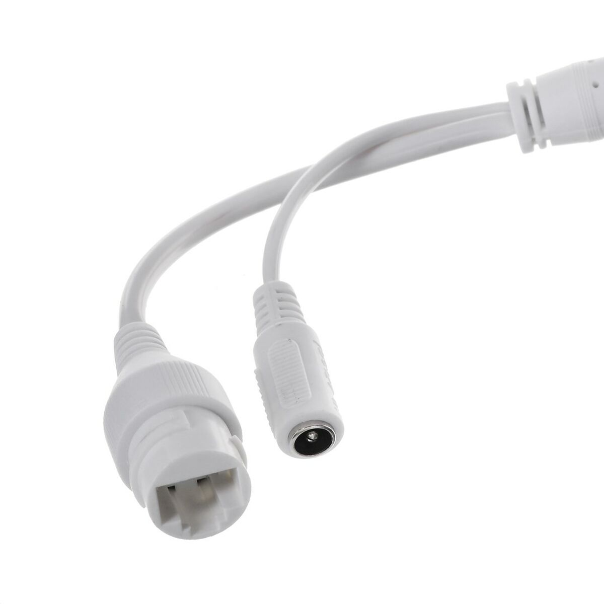 Two white cables with connectors on a white background.