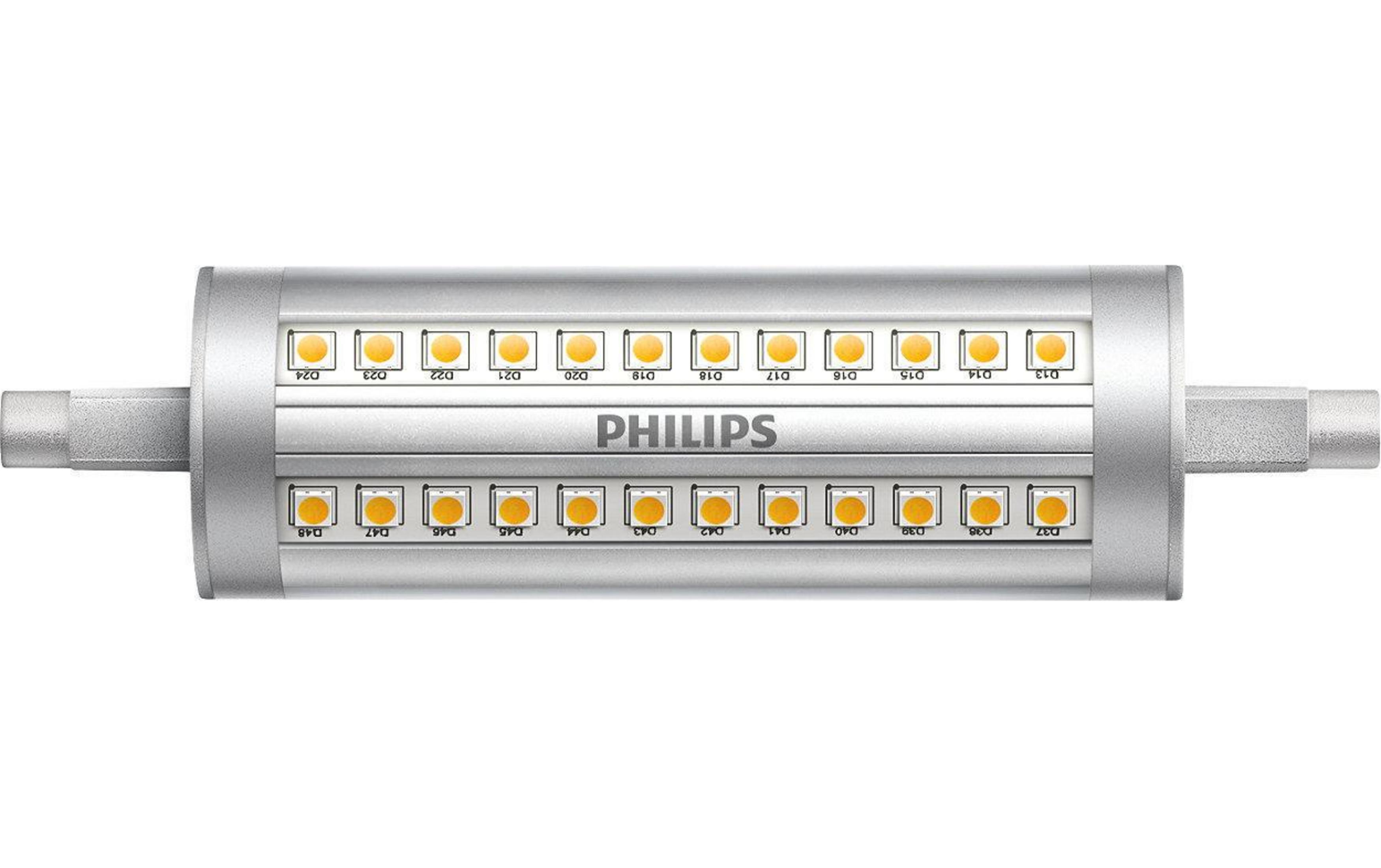 Striscia LED argento con logo Philips e LED numerati.
