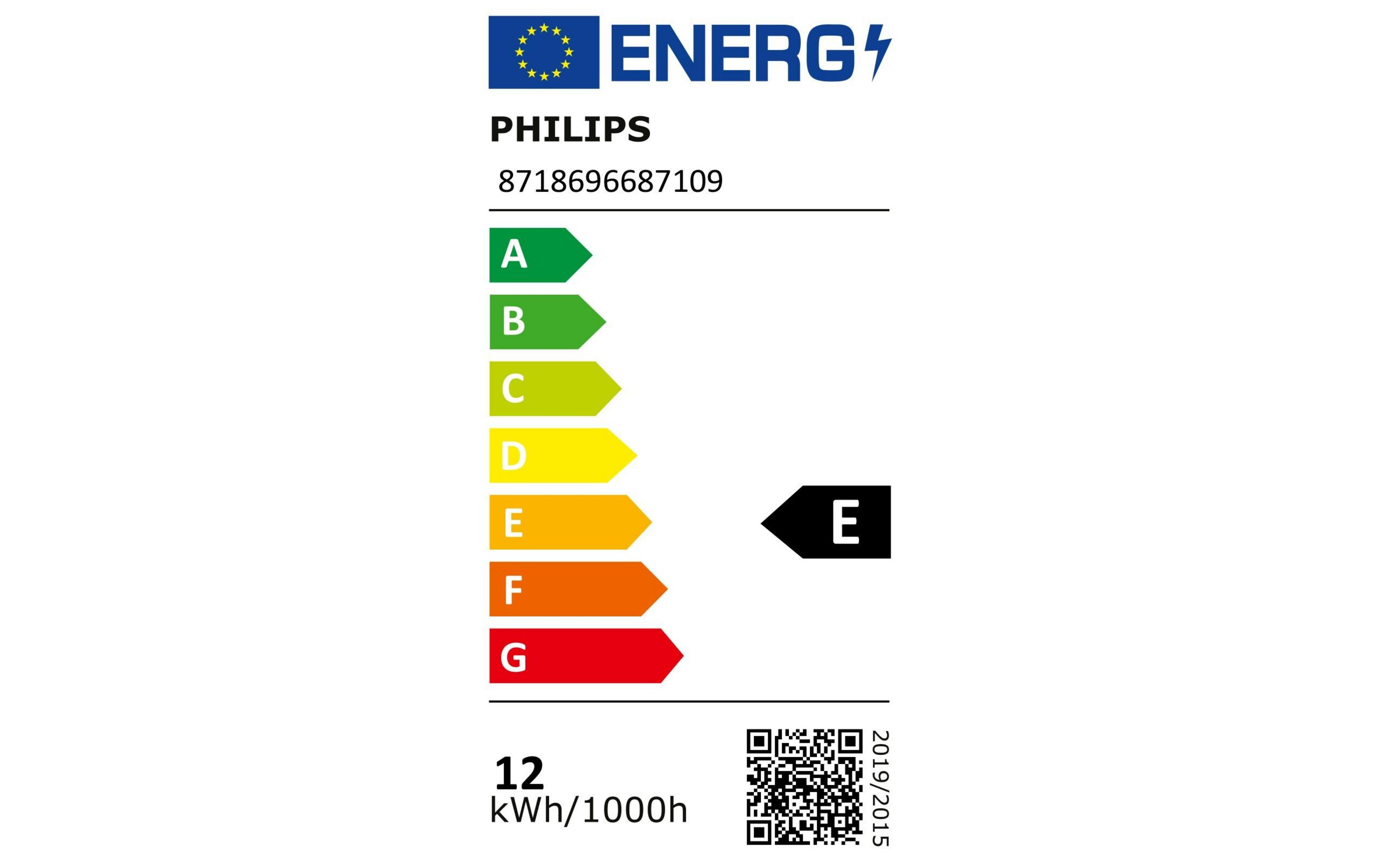Energielabel für Philips Lampe mit Energieeffizienzklasse E.