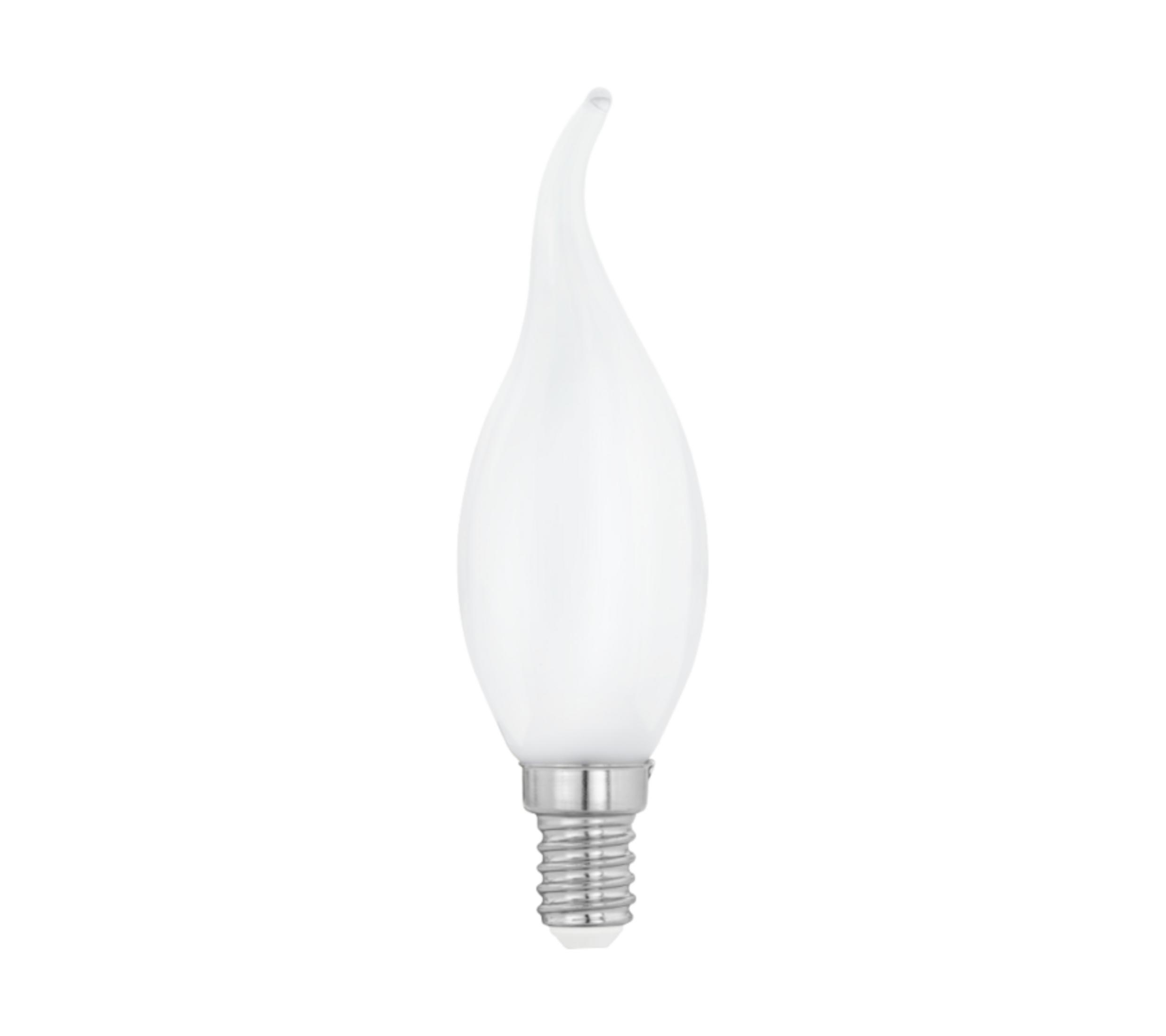 Una lampadina LED bianca a forma di fiamma con base E14.
