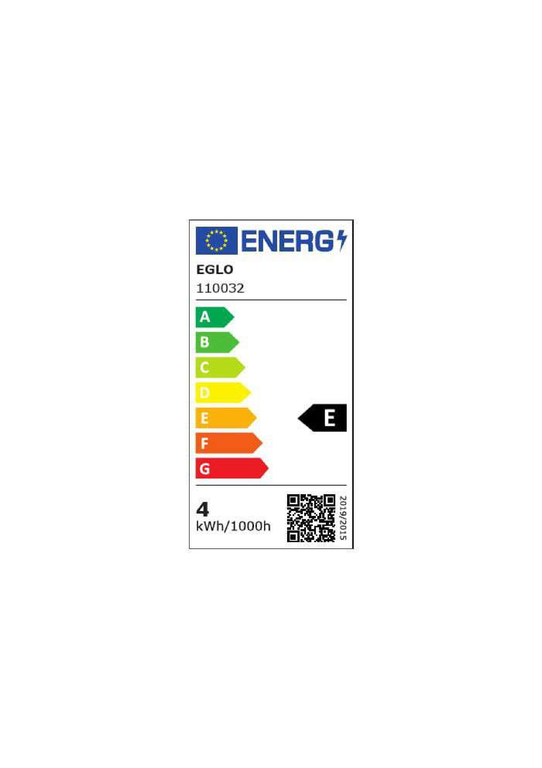 Étiquette énergétique avec EGLO 110032, classe E, 4 kWh/1000h.