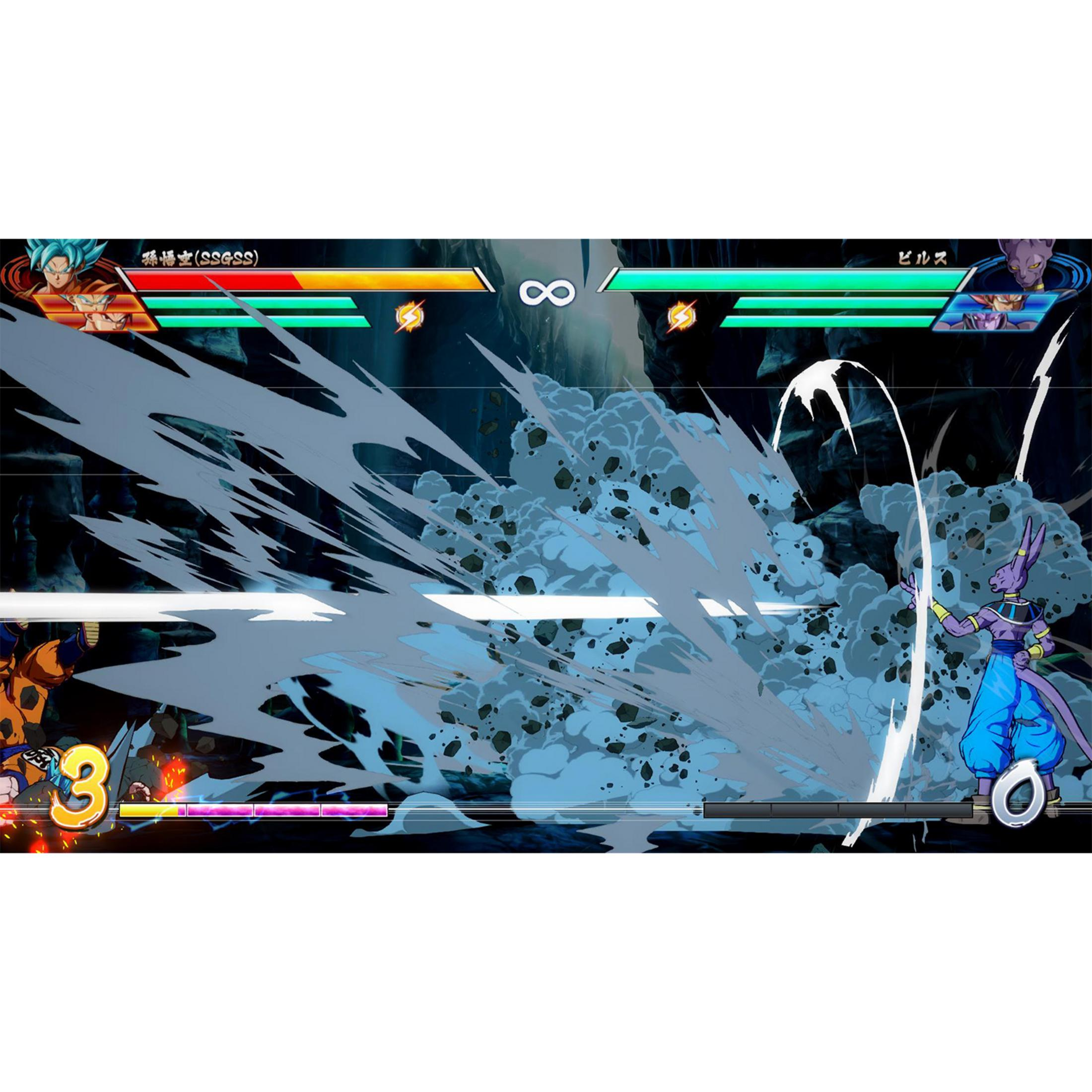 Goku e Beerus combattono tra una nuvola di detriti.