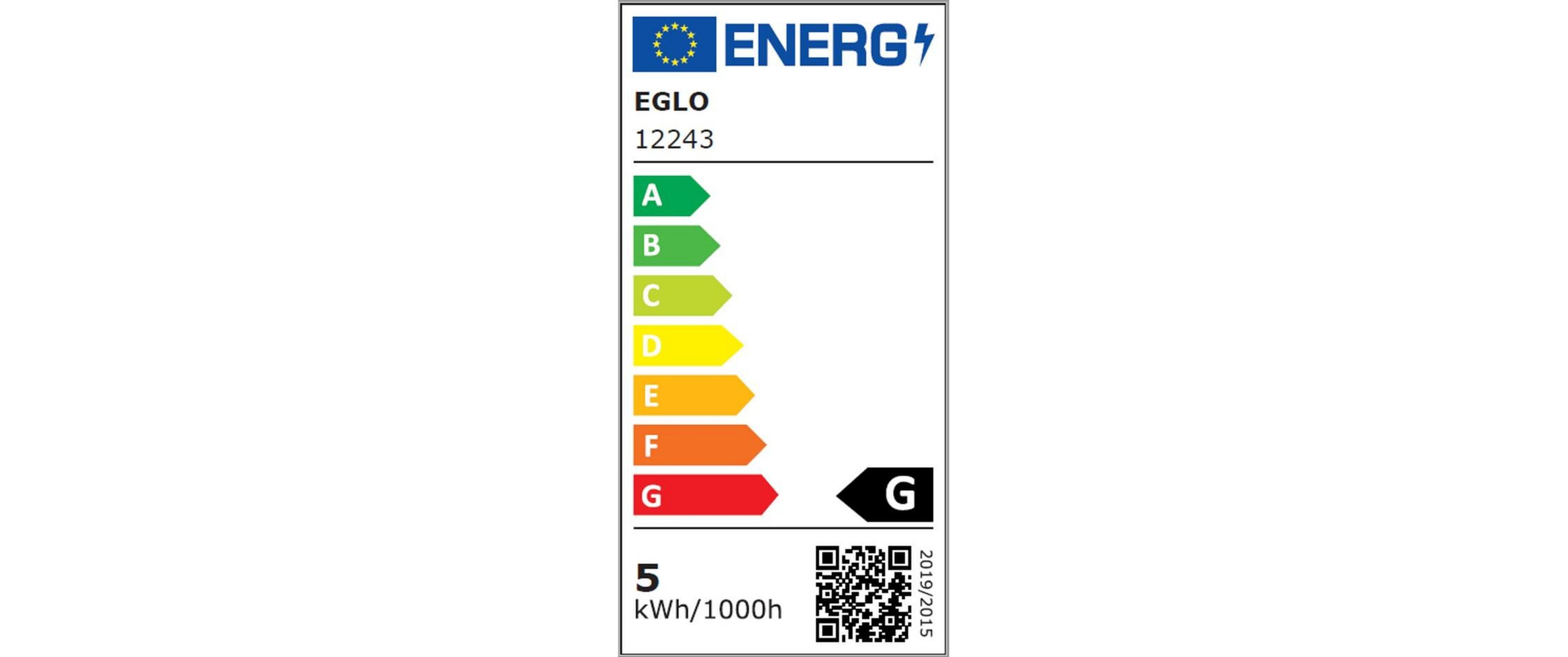 Etichetta energetica classe G, 5 kWh/1000h.