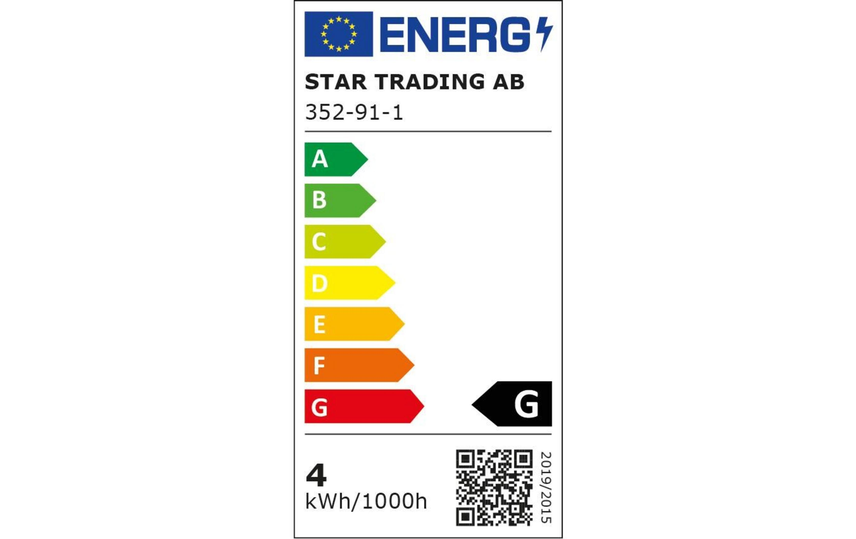 Label énergétique : G. 4 kWh/1000h. Star Trading AB 352-91-1.