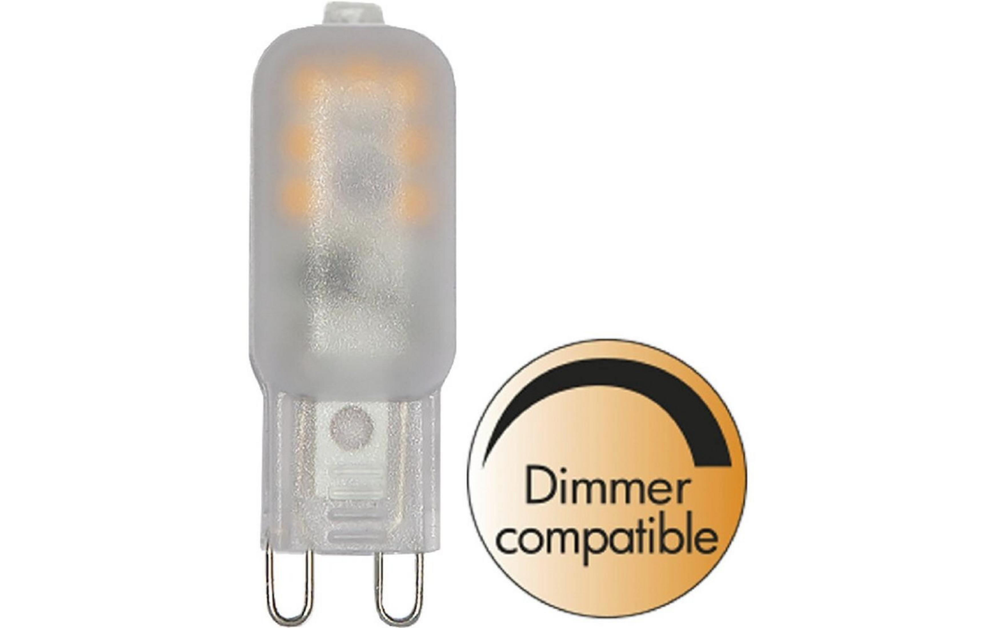 Une ampoule avec deux broches et un symbole compatible variateur.