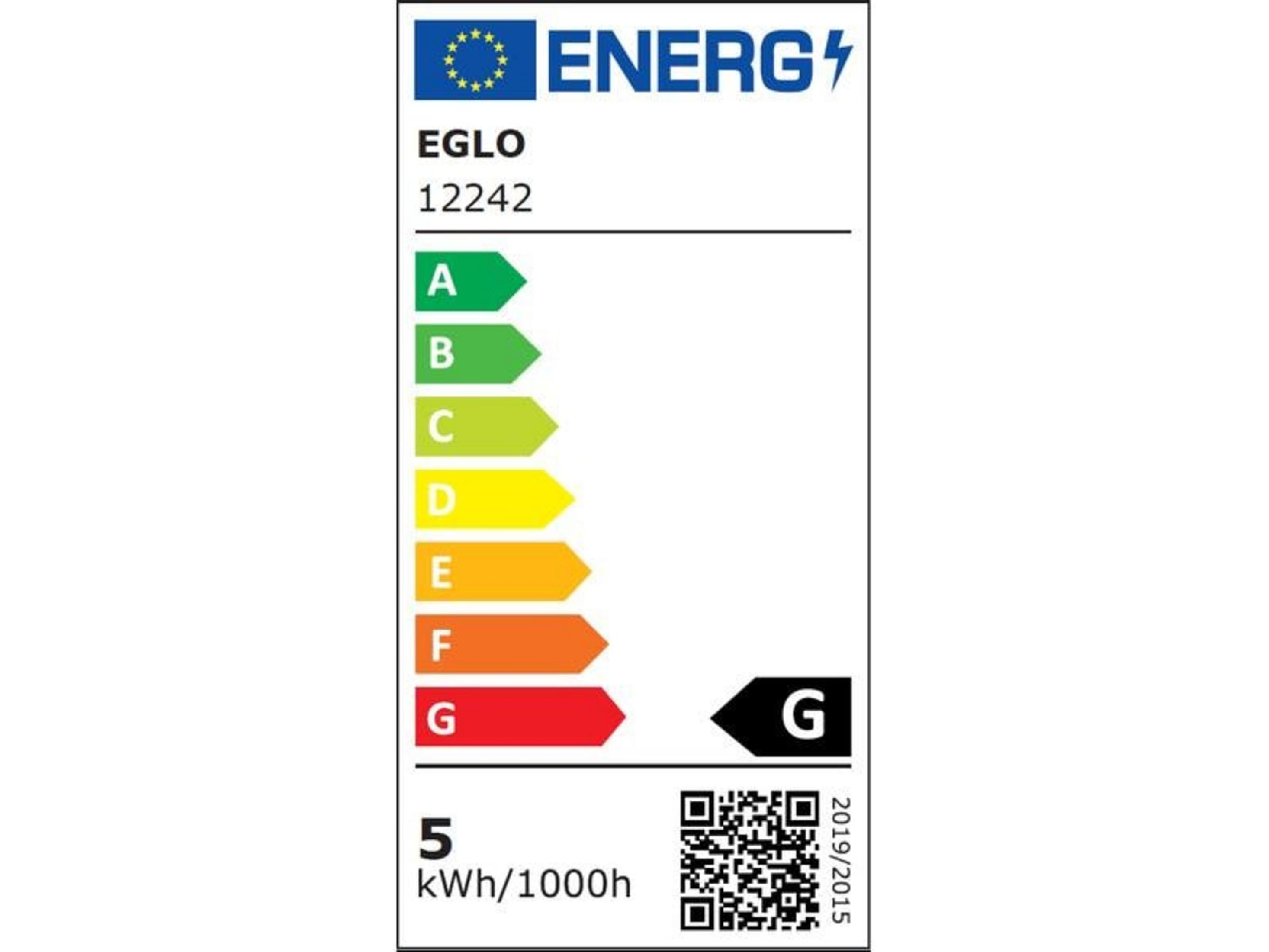 Etichetta energetica per EGLO 12242, classe G, 5 kWh/1000h.