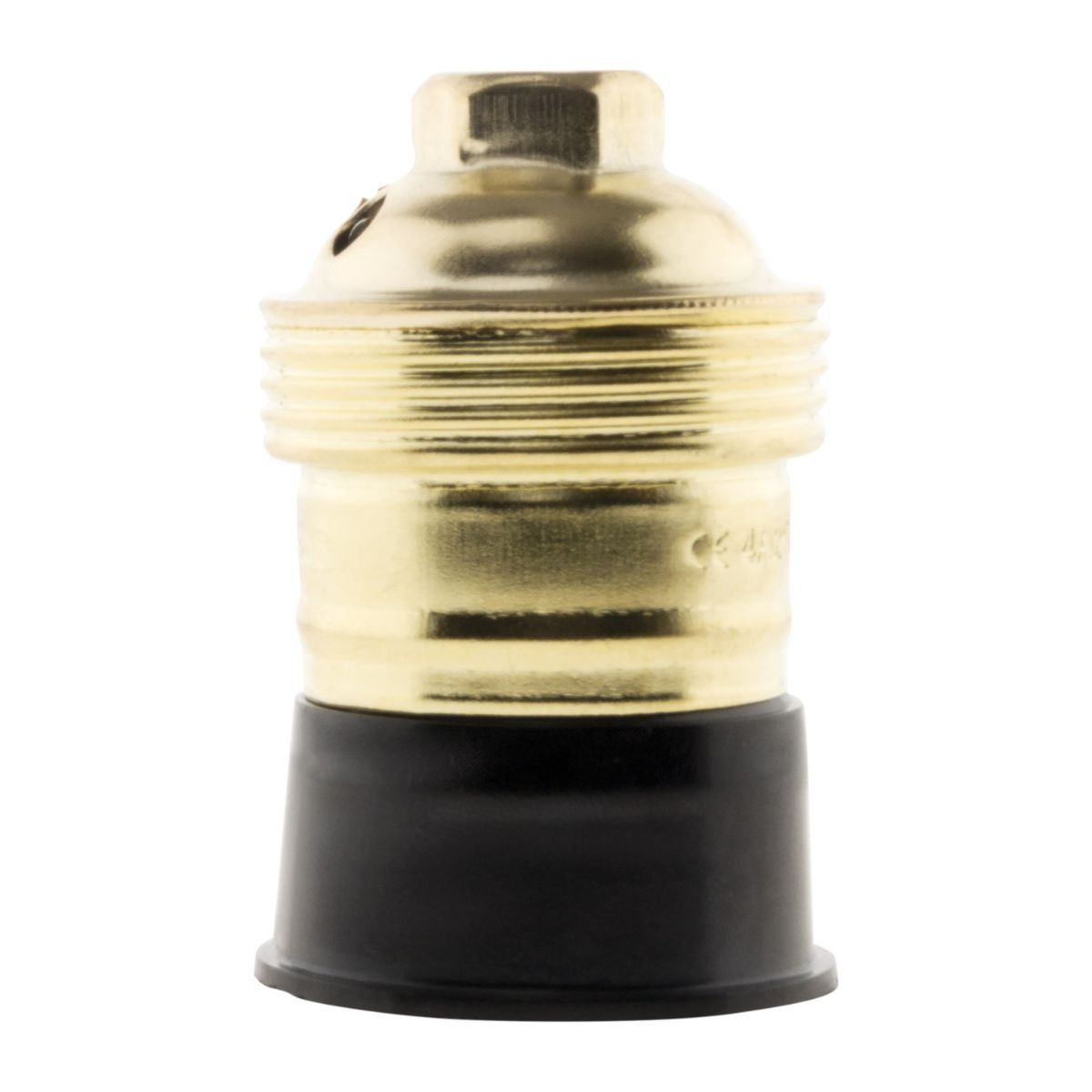 Portalampada in ottone con base nera, sfondo bianco