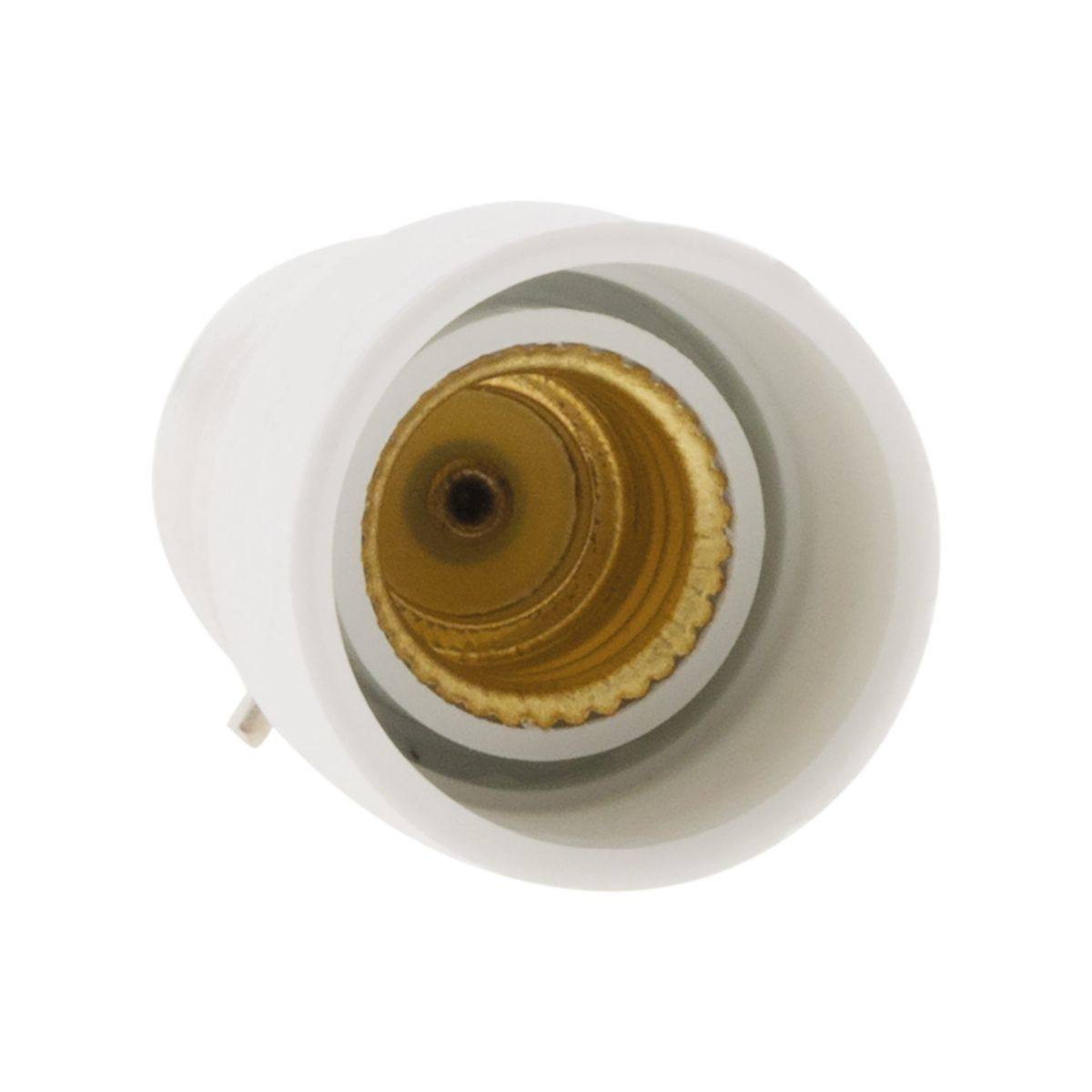 Un portalampada bianco con interno filettato dorato.
