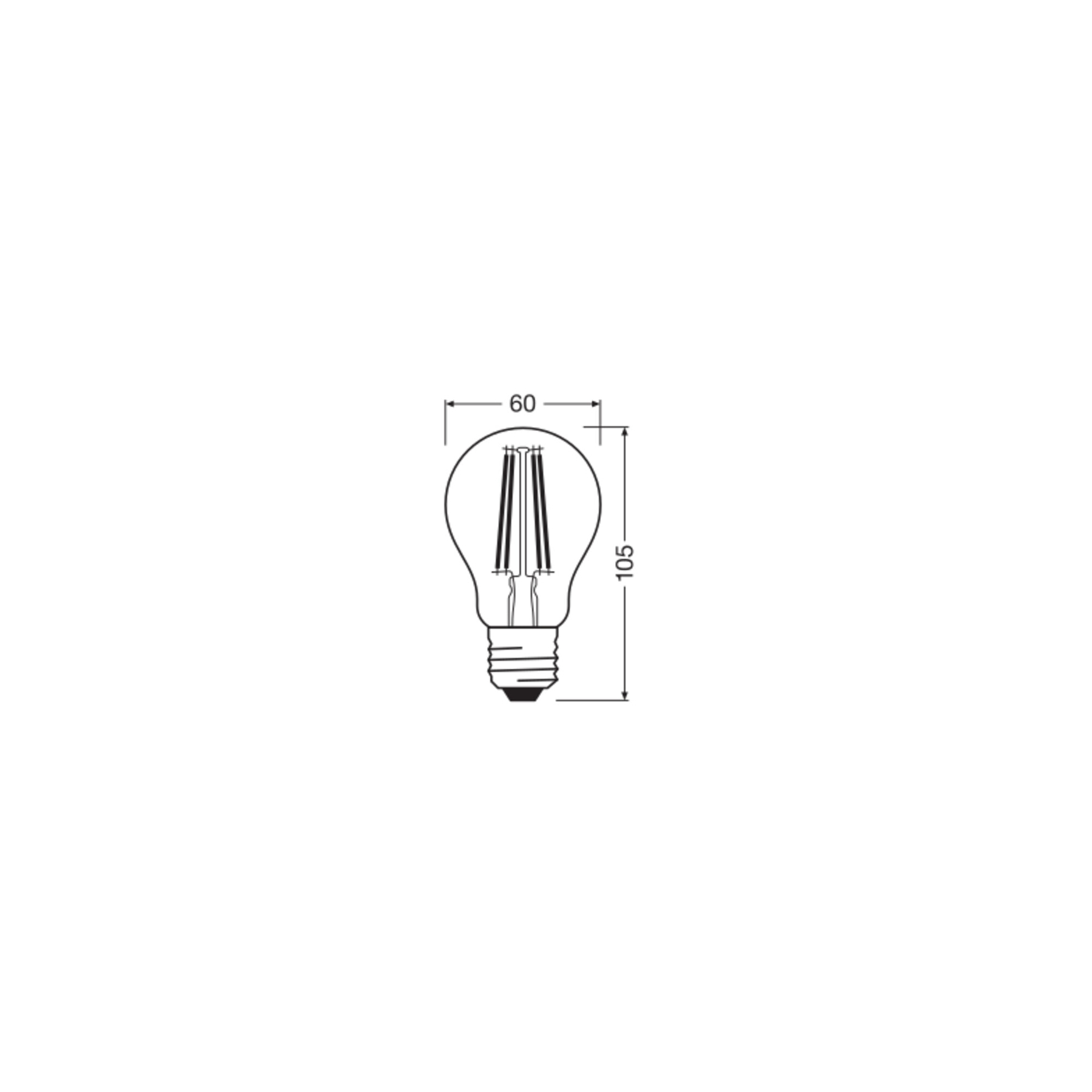 Disegno tecnico di una lampadina a LED con dimensioni 60x105mm.