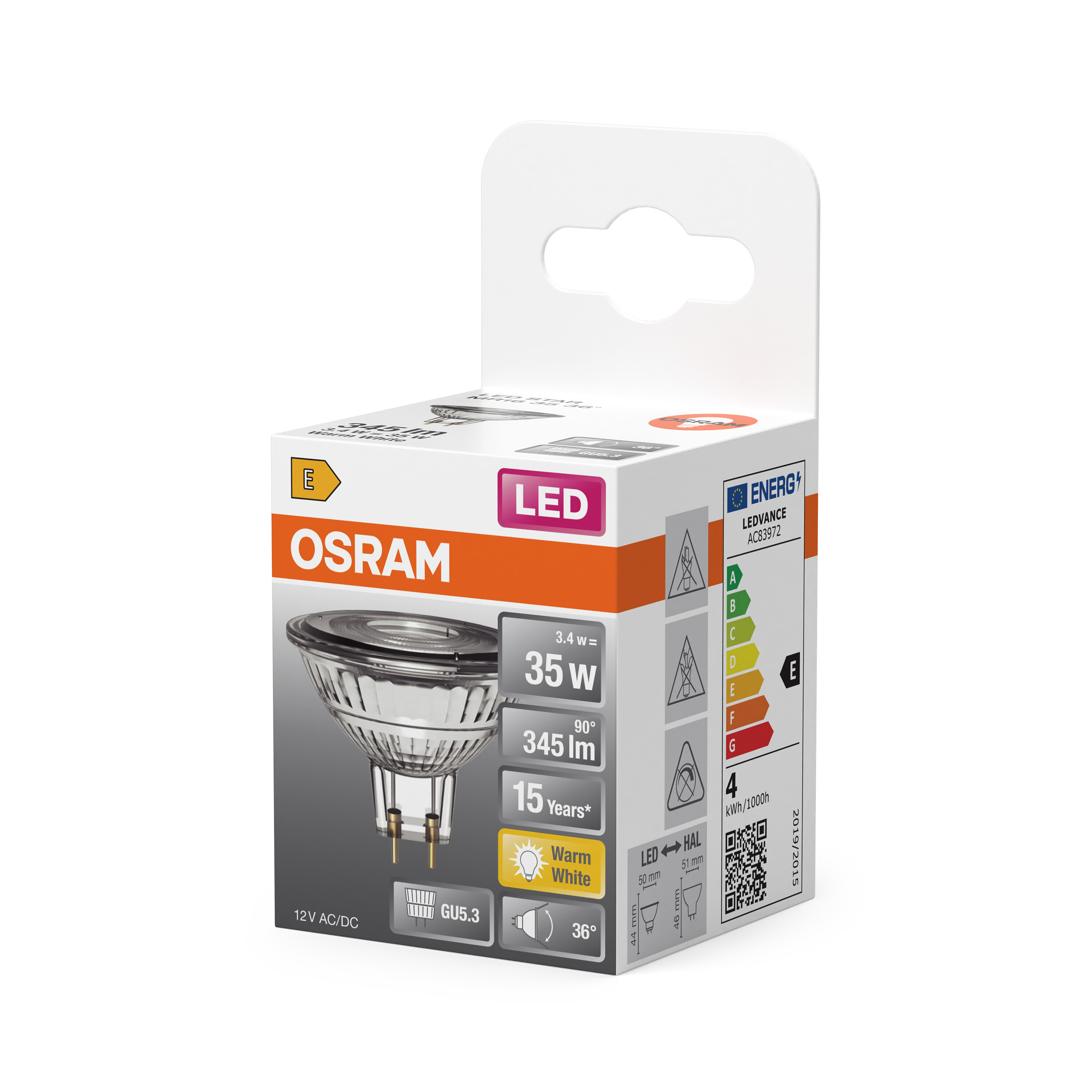 Confezione di una lampadina LED OSRAM con classe di efficienza energetica E.