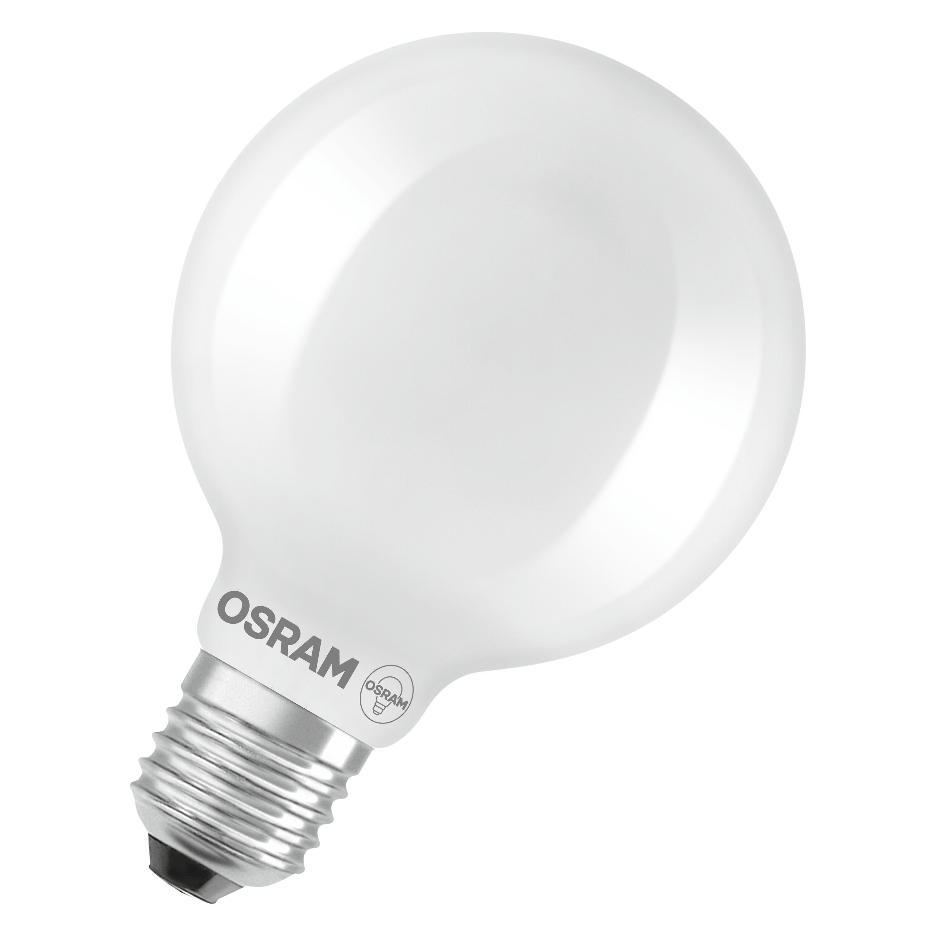 Una lampadina Osram bianca con attacco E27 su sfondo bianco.