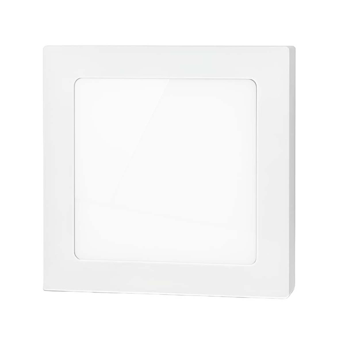 Un panel LED cuadrado blanco con un marco estrecho, aislado sobre fondo blanco.