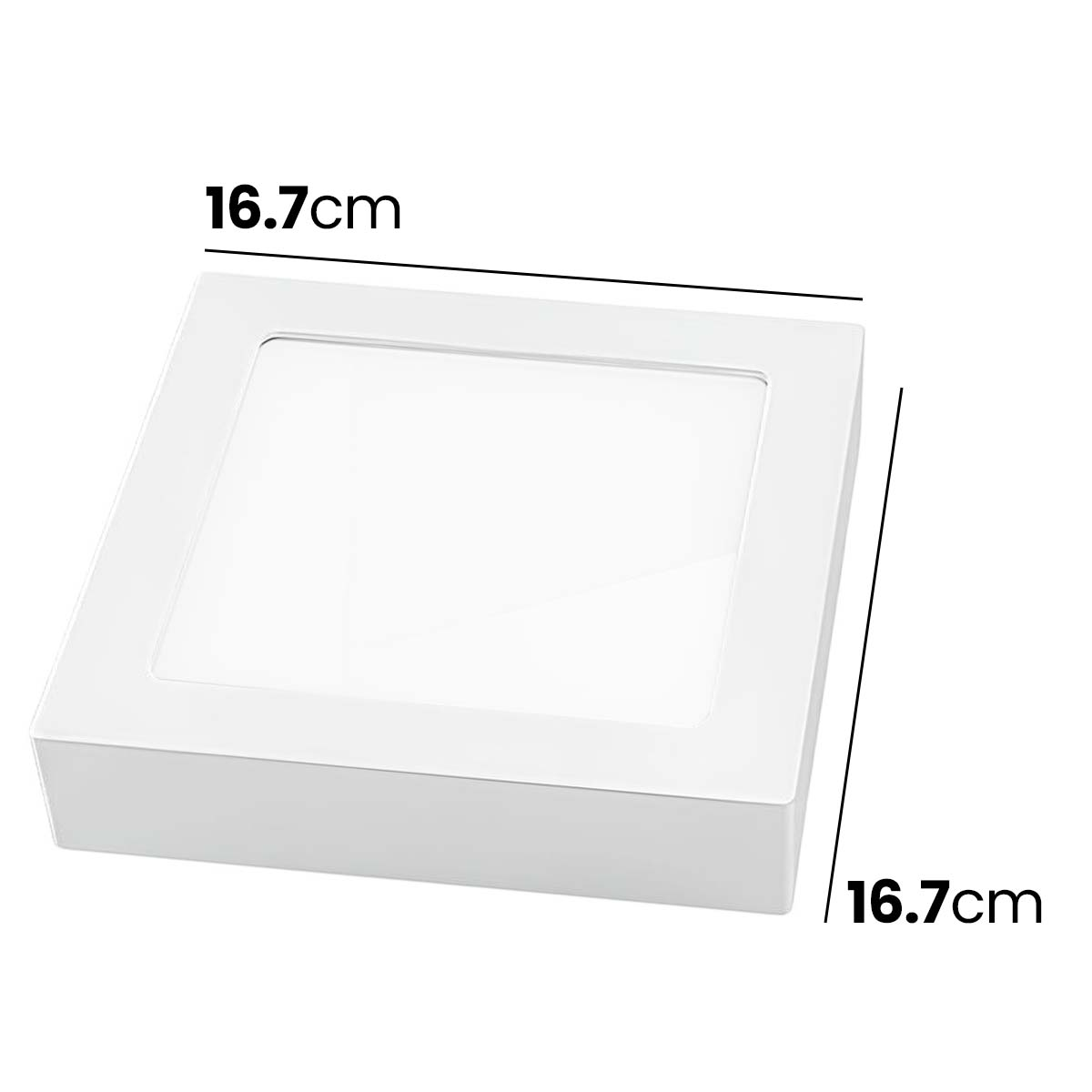 Un cuadrado blanco con dimensiones de 16,7 cm.