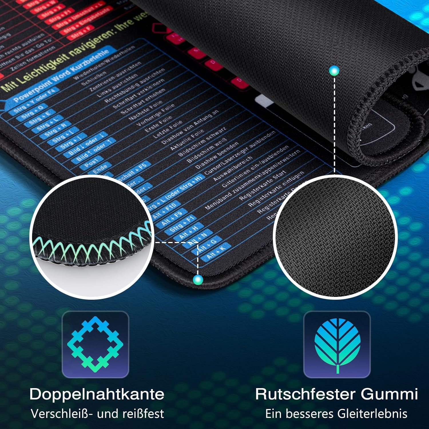 Czarna podkładka pod mysz ze skrótami do Powerpoint, Word i innych.