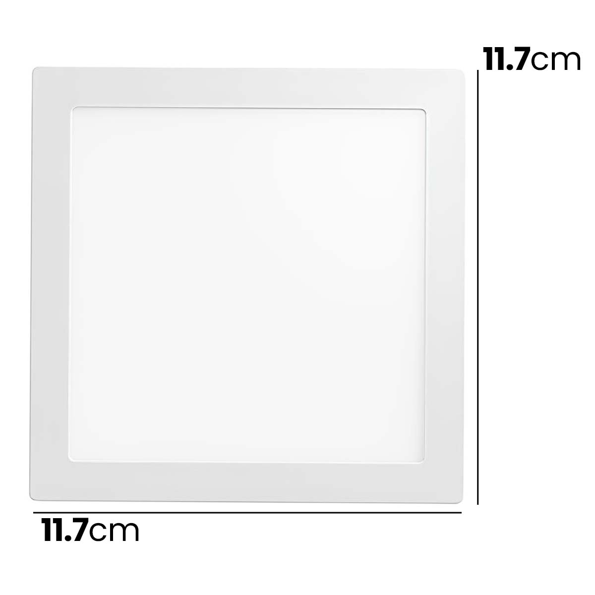 Un cuadrado blanco de 11,7 cm.