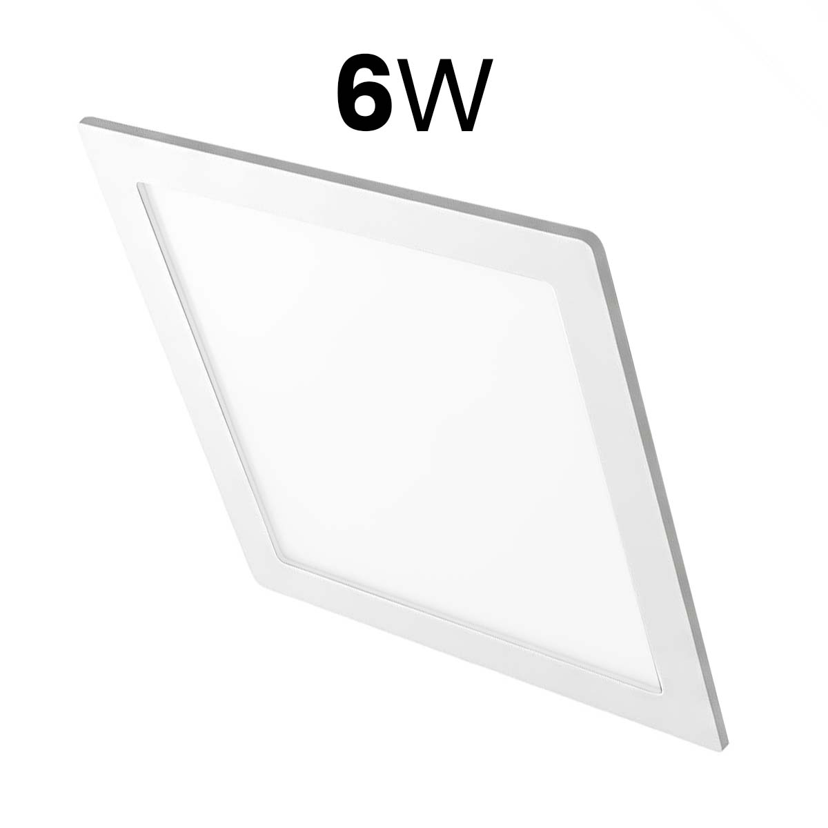 Una luz de techo blanca y rectangular con marco plateado y texto 6W.