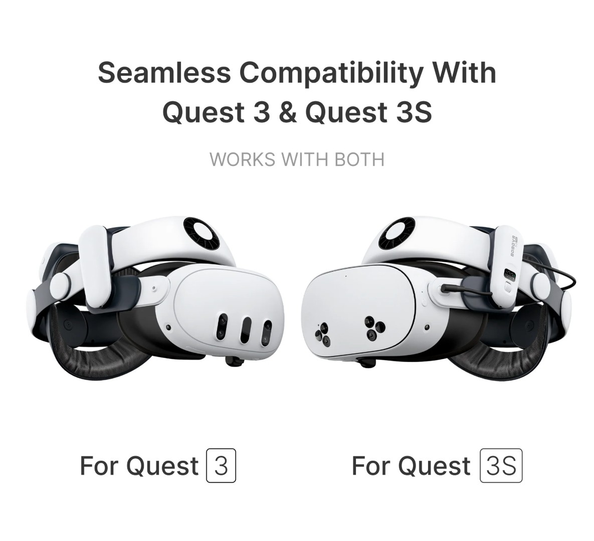Due visori VR bianchi, uno per Quest 3 e uno per Quest 3S.