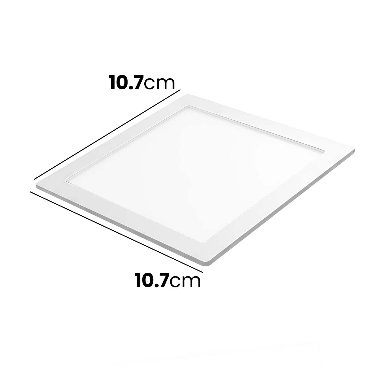 Un panel cuadrado blanco de 10,7 cm por 10,7 cm.