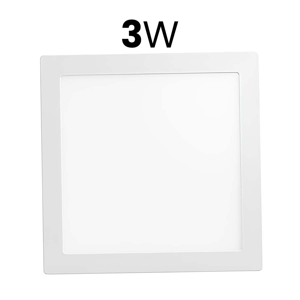 Un panel blanco de 3W con marco cuadrado sobre fondo blanco.