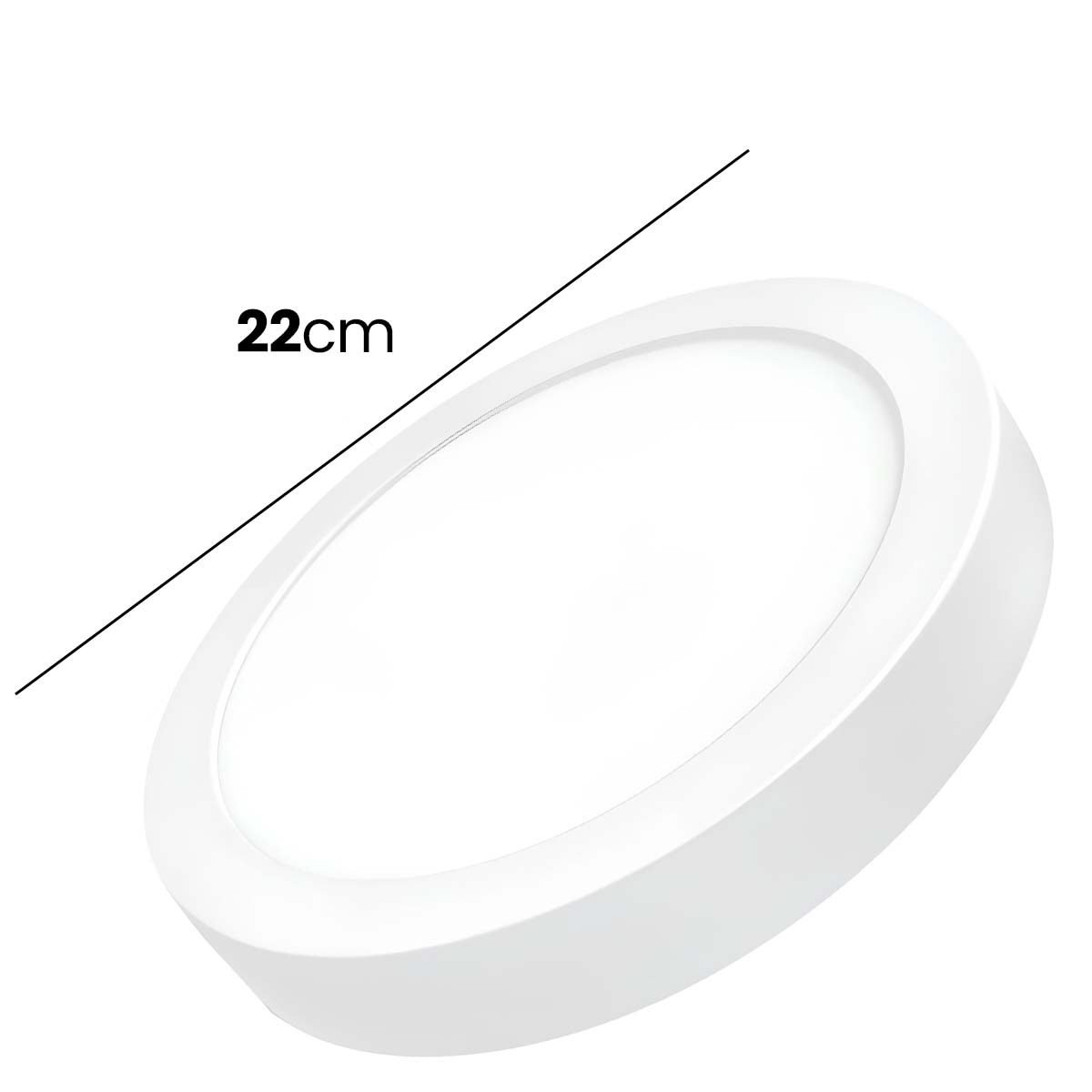 Una luz de techo redonda y blanca de 22 cm de diámetro.