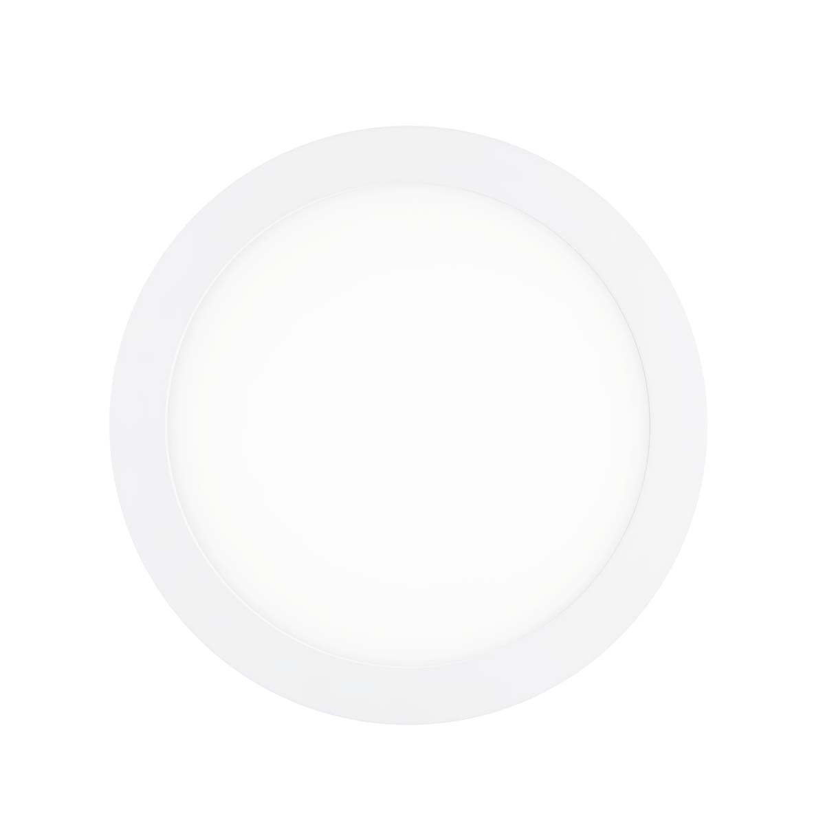 Una luz de techo redonda y blanca con iluminación difusa.