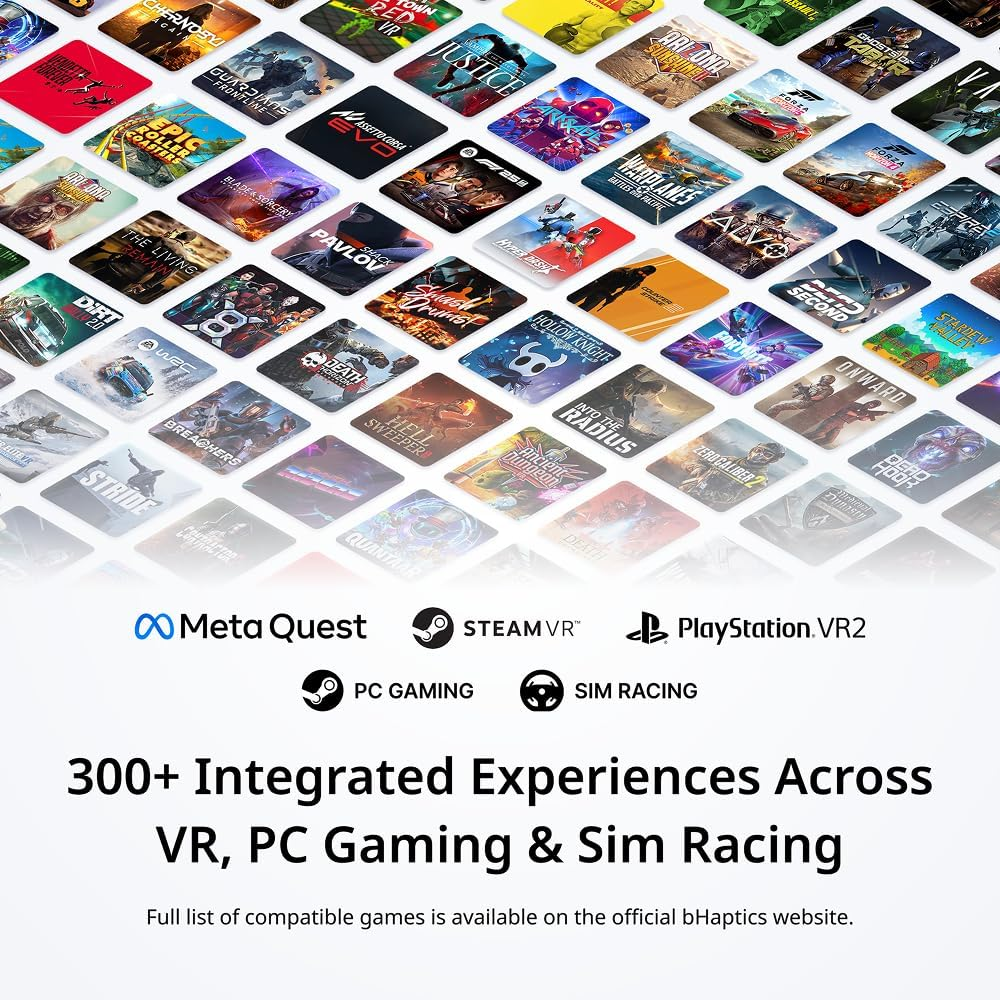 Collage de portadas de videojuegos con logos de Meta Quest, SteamVR y PlayStation VR2.