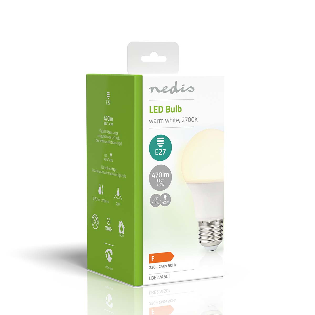 Confezione lampadina LED Nedis E27, bianco caldo, 2700K.